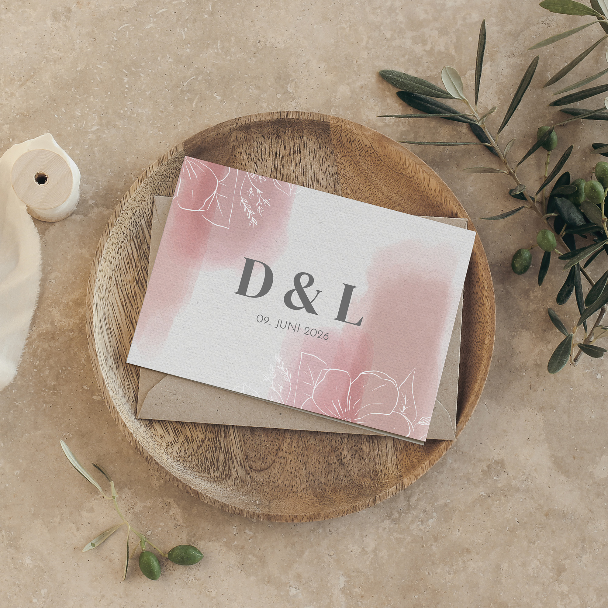 Klappkarte DIN A6 im Querformat - Aquarell "dusty bloom"