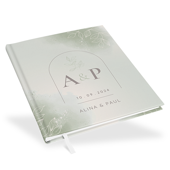 Erinnerungsbuch Hochzeit - Aquarell "faded green"