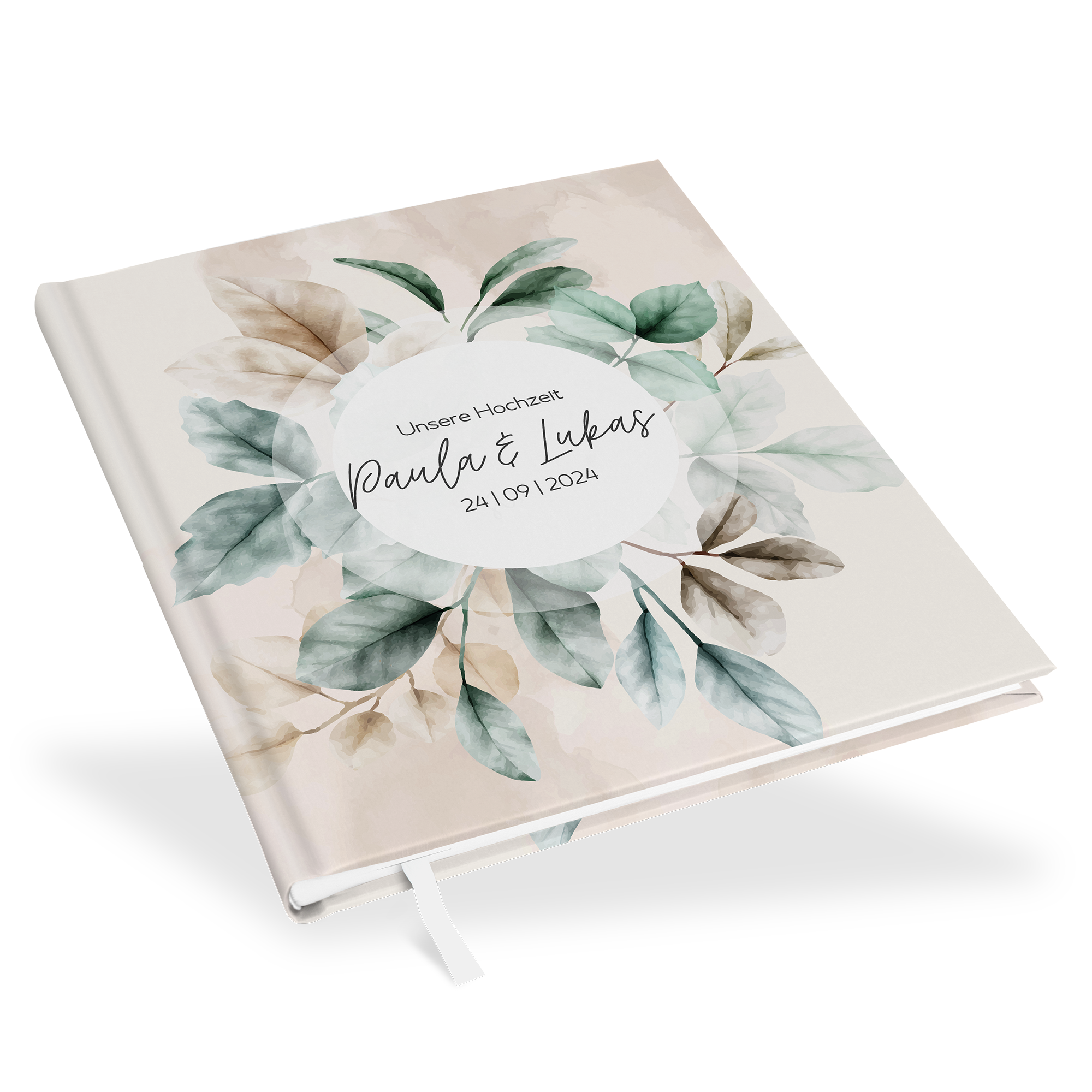 Erinnerungsbuch Hochzeit - Aquarell "leaf & taupe"