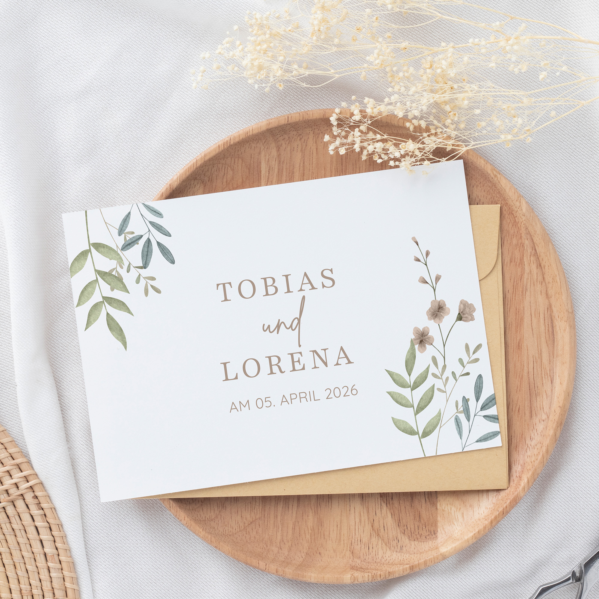 Postkarte DIN A6 im Querformat - Boho "Soft Leaves"