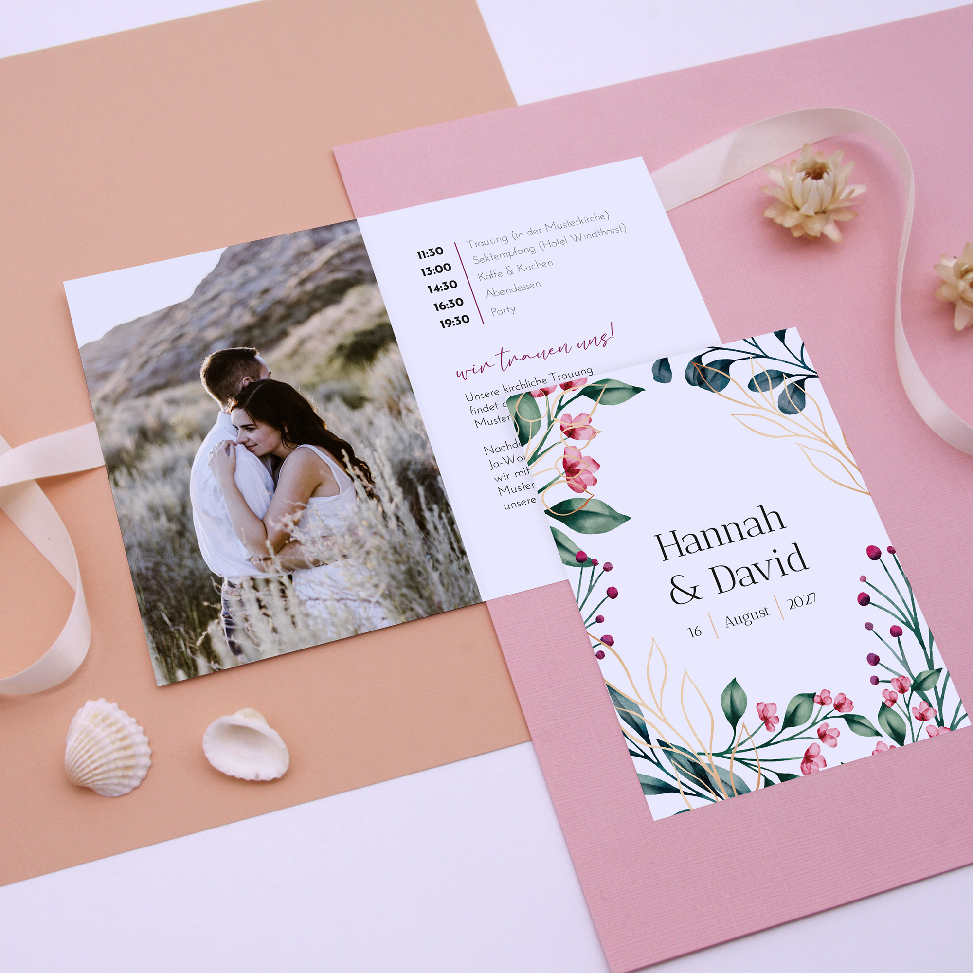 Klappkarte DIN A6 im Hochformat - Floral "Pink Garden"