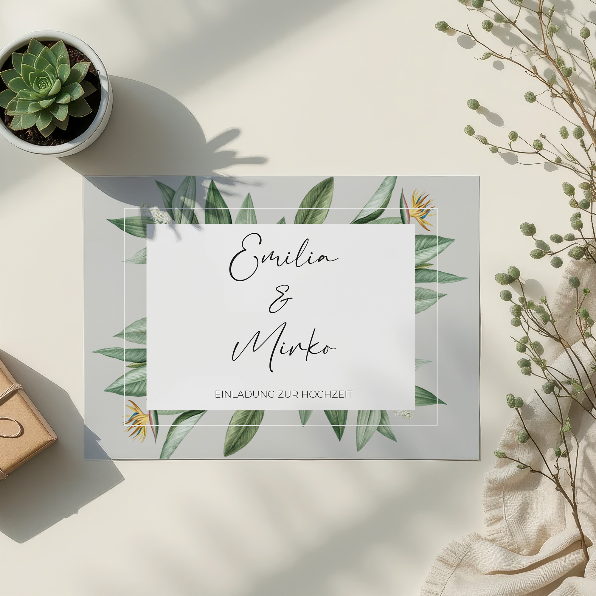 Postkarte DIN A6 im Querformat - Greenery - "Tropical Frame"