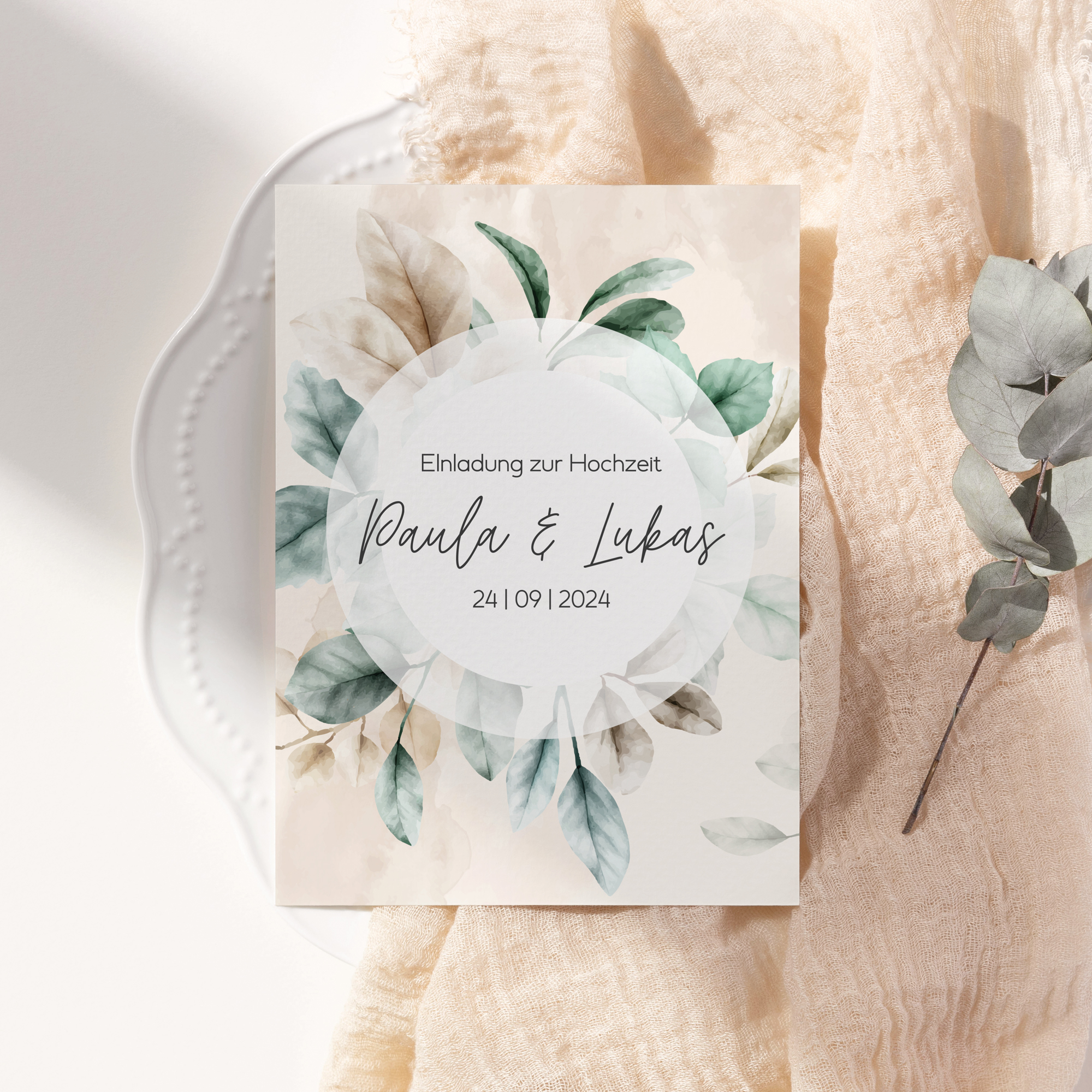 Postkarte DIN A6 im Hochformat - Aquarell "leaf & taupe"