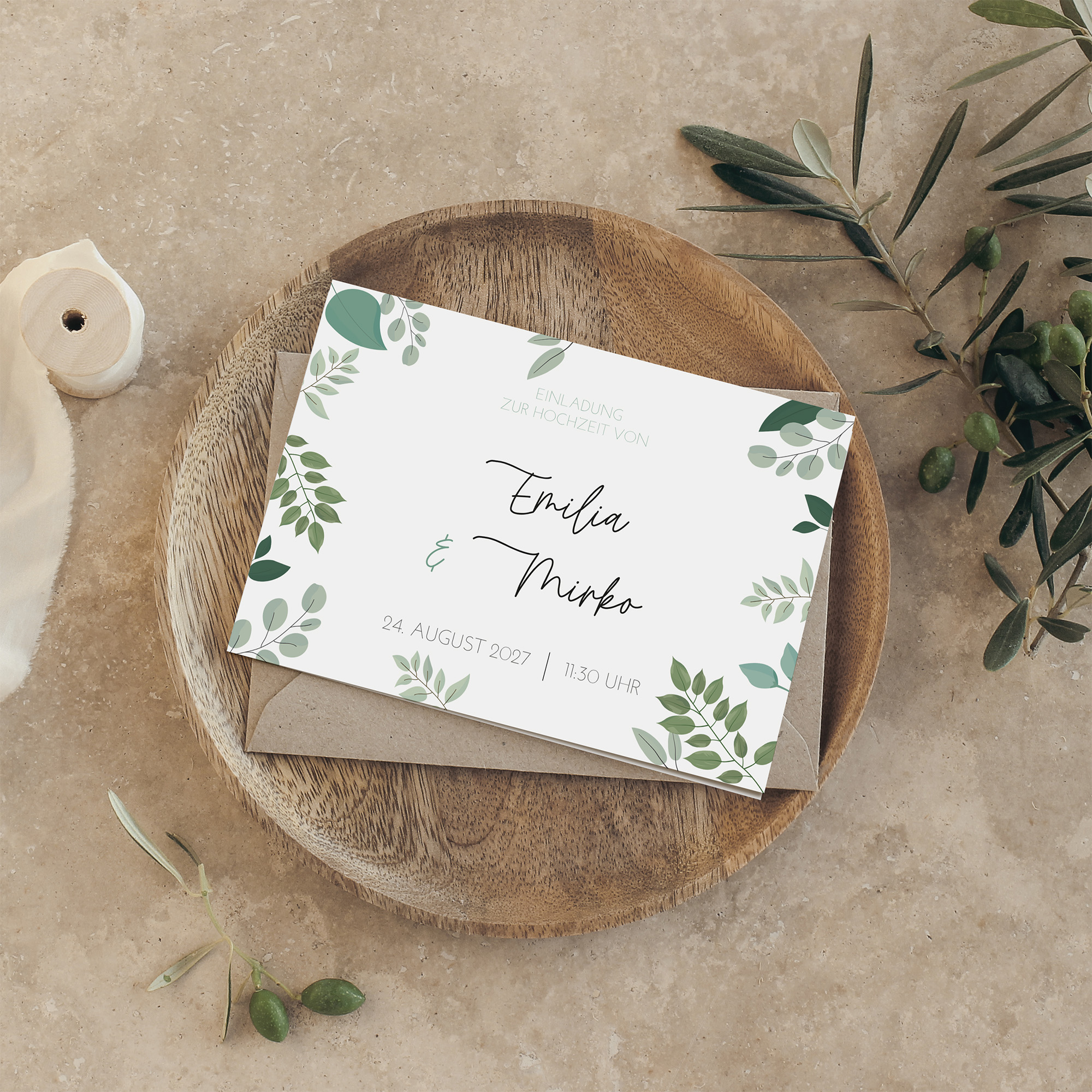 Klappkarte DIN A6 im Querformat - Greenery "Green & Simple"