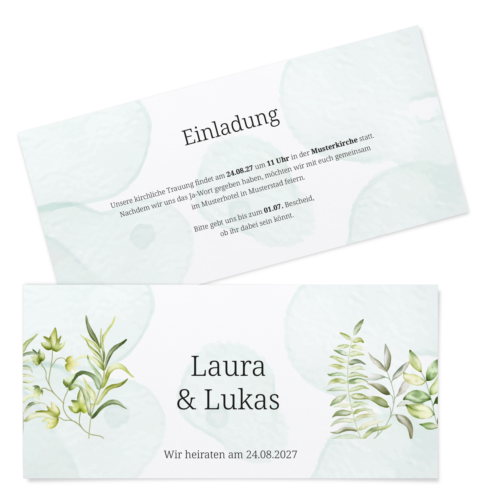 Postkarten DIN lang im Querformat 210 x 98 mm - Greenery "leaf light"