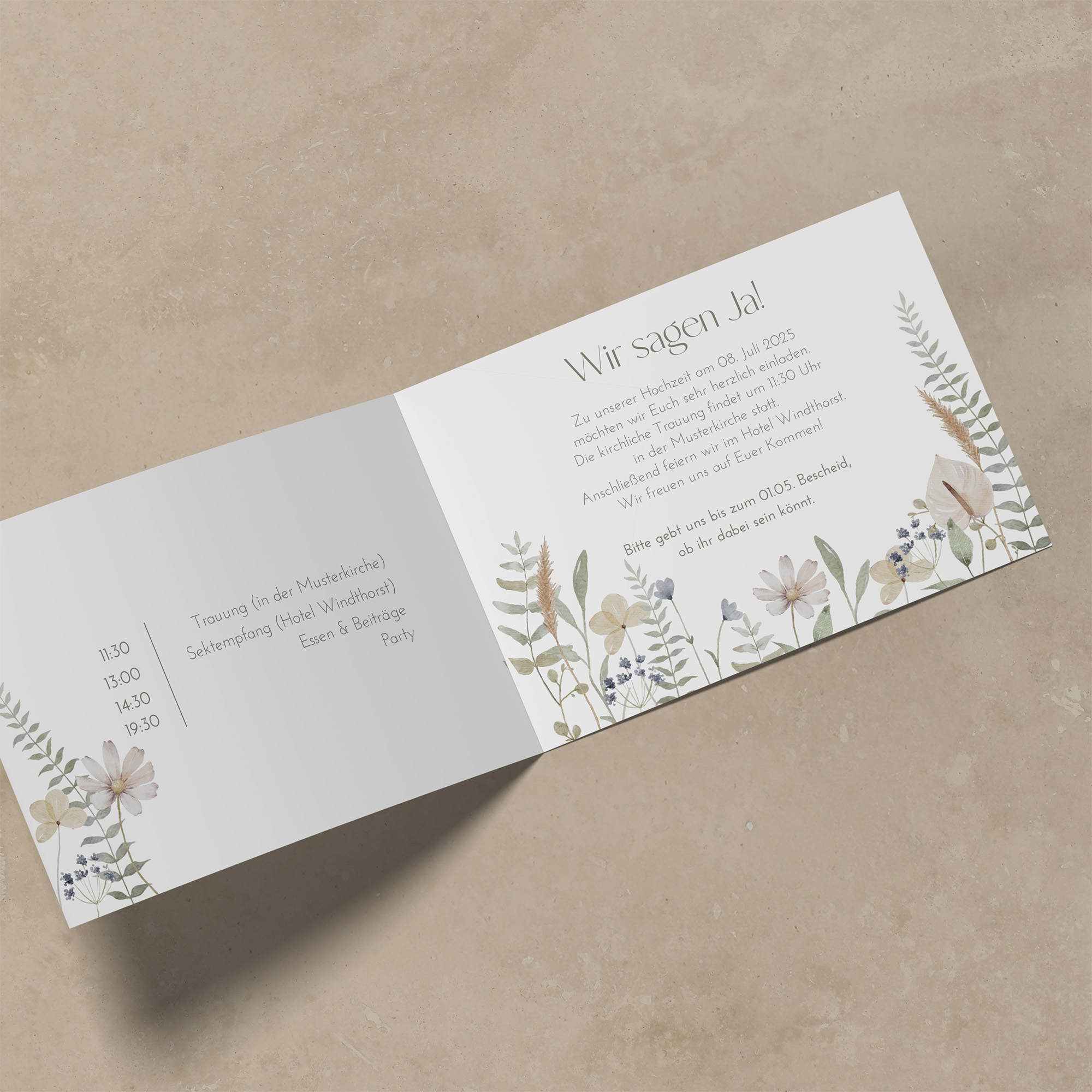 Klappkarte DIN A6 im Querformat - Boho "Pastel Bloom"