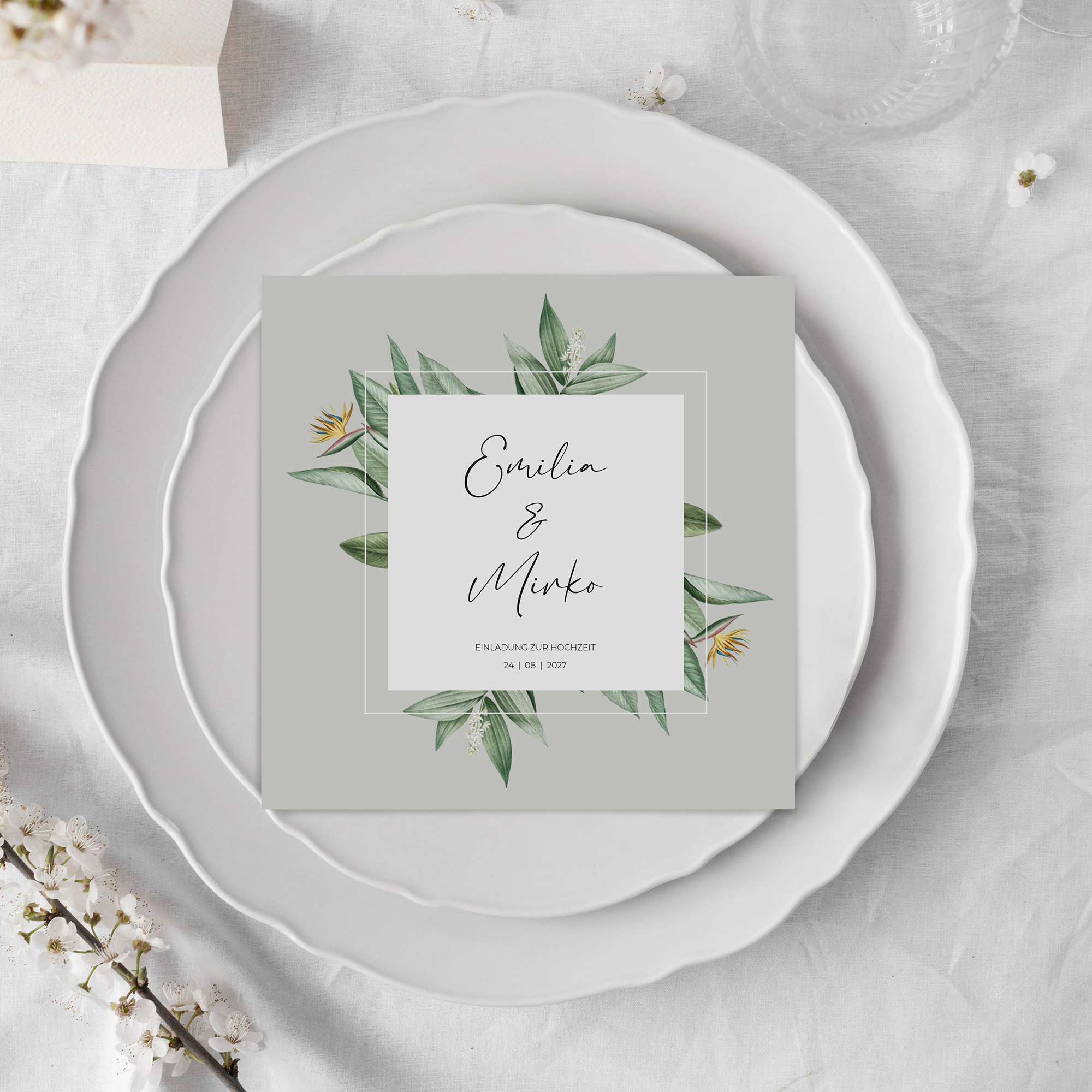 Postkarte Quadrat 148 x 148 mm - Greenery "Tropical Frame"