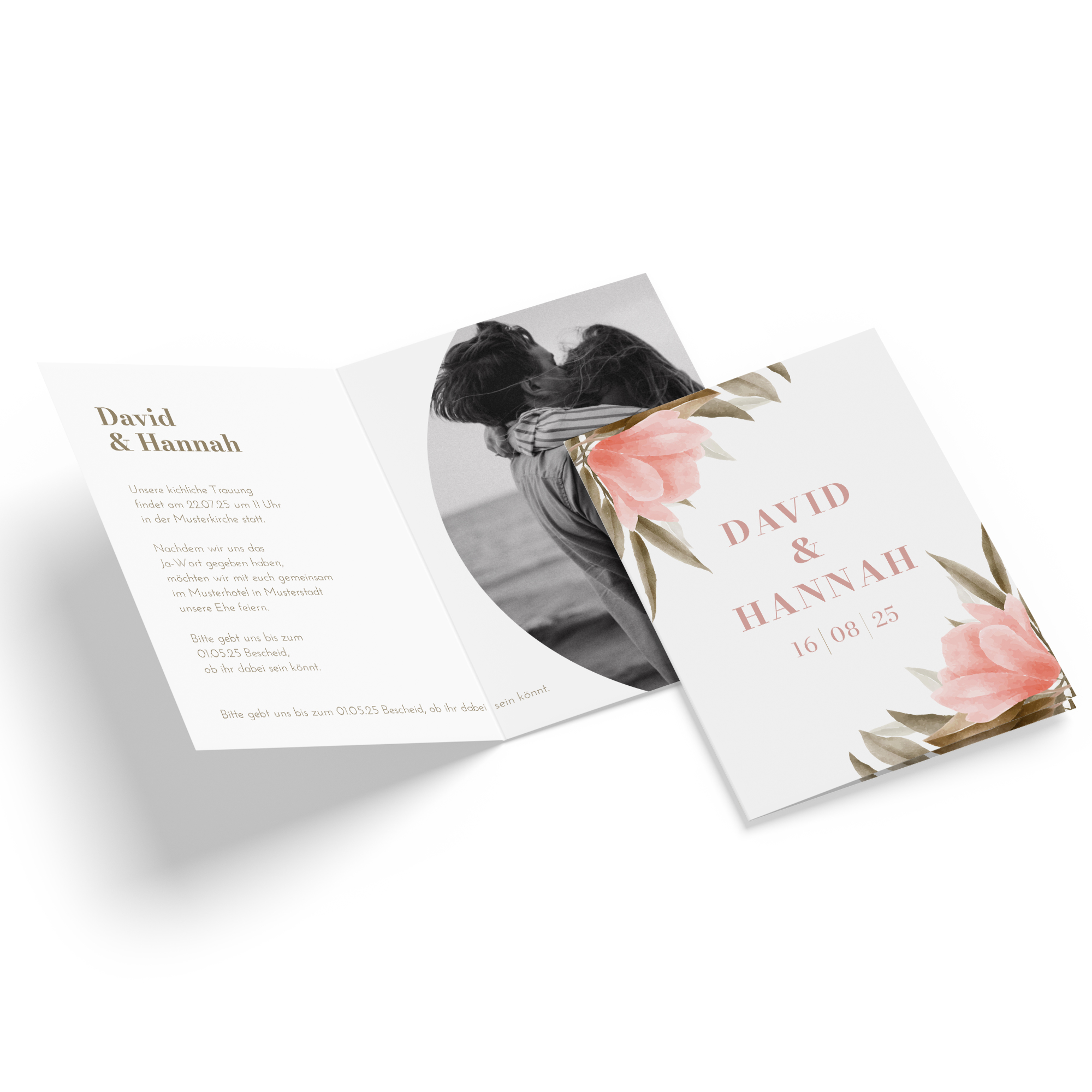 Klappkarte DIN A6 im Hochformat - Floral "Rose Leaf"