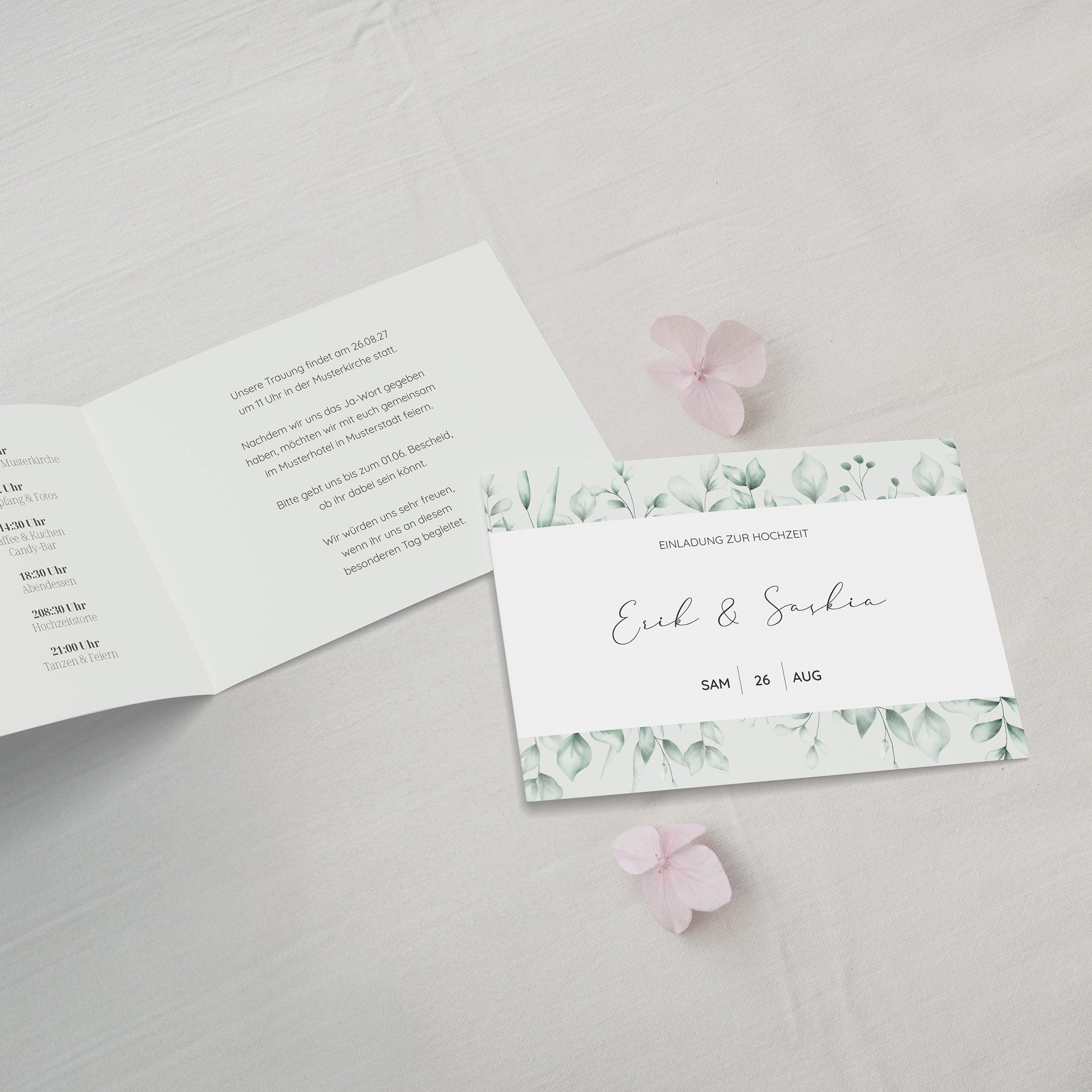 Klappkarte DIN A6 im Querformat - Greenery "Evergreen Mint"