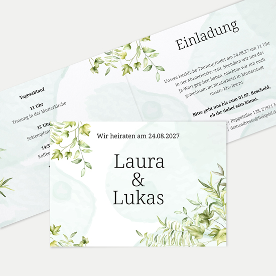 Klappkarte DIN A6 im Querformat - Greenery "leaf light"