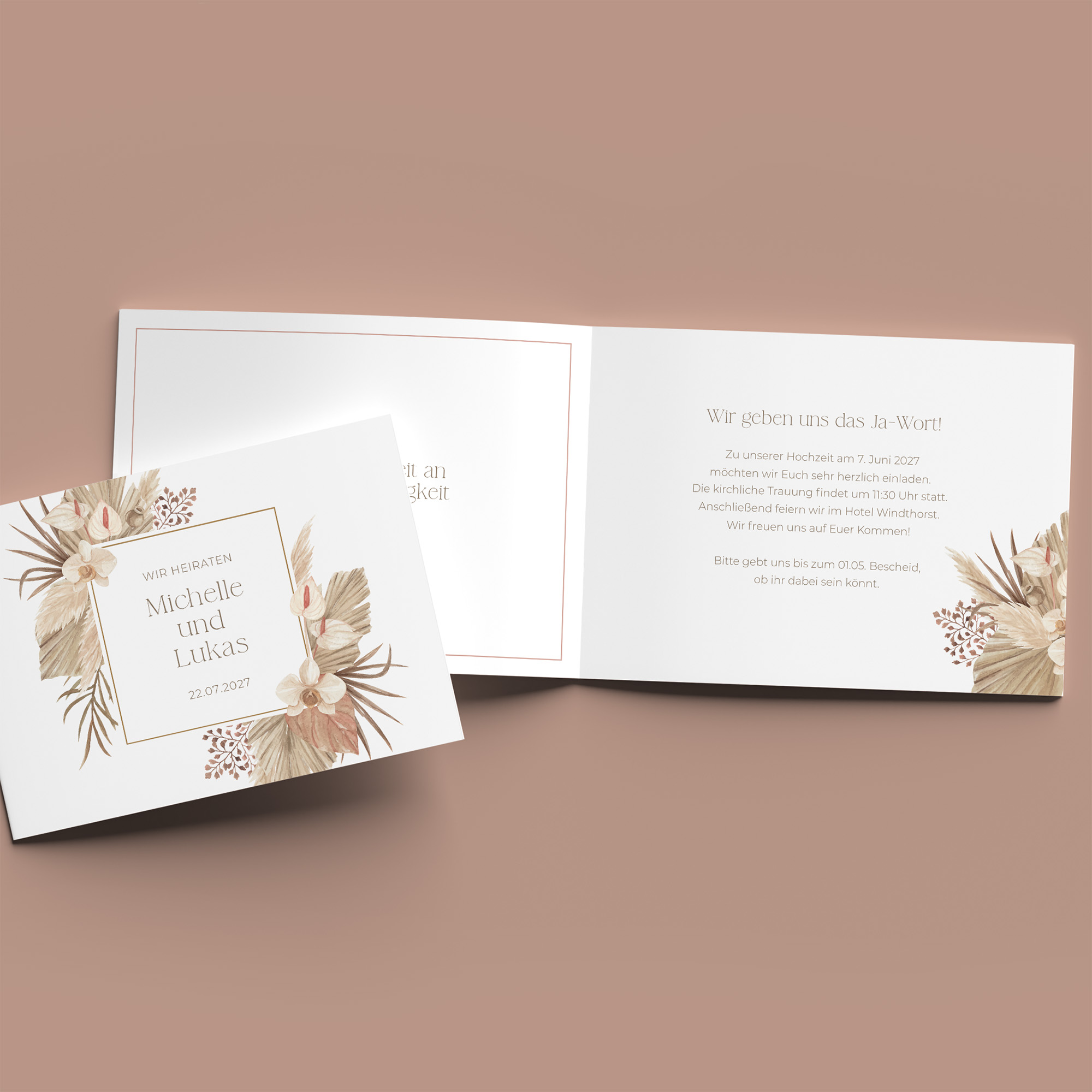 Klappkarte DIN A6 im Querformat - Boho "Golden Haze"