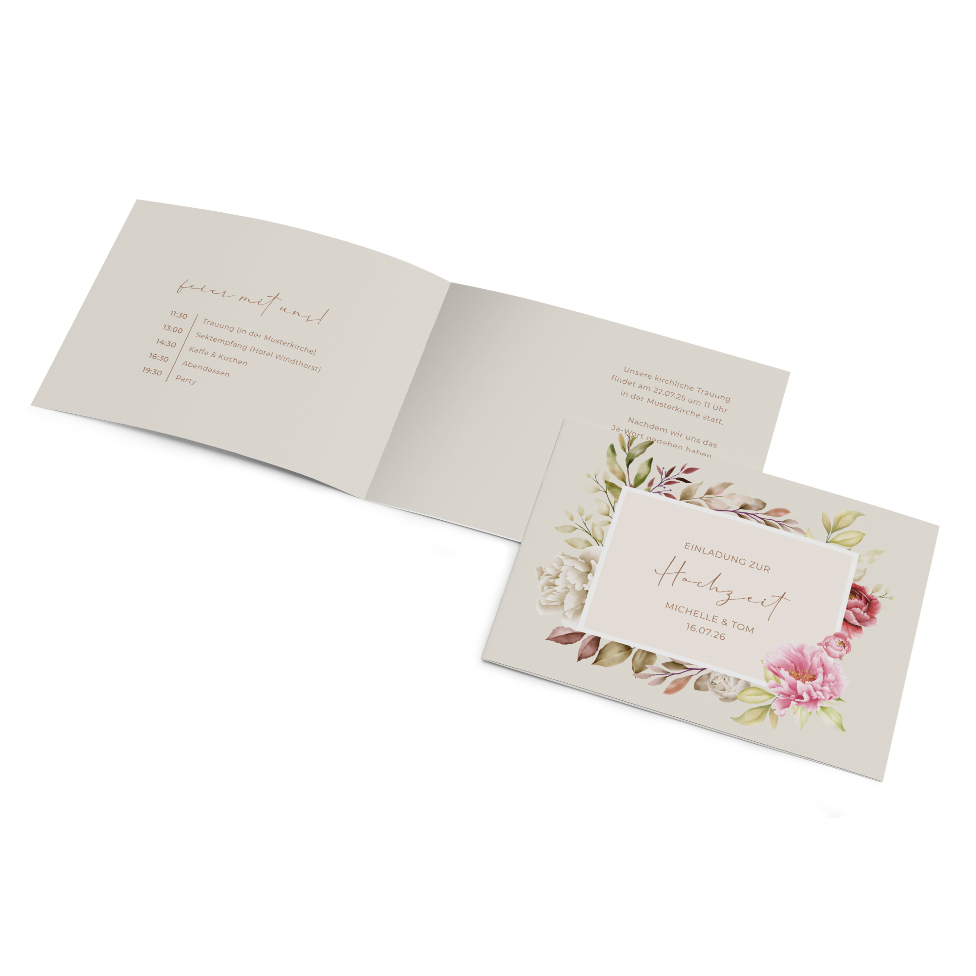 Klappkarte DIN A6 im Querformat - Floral "Peony Bloom"