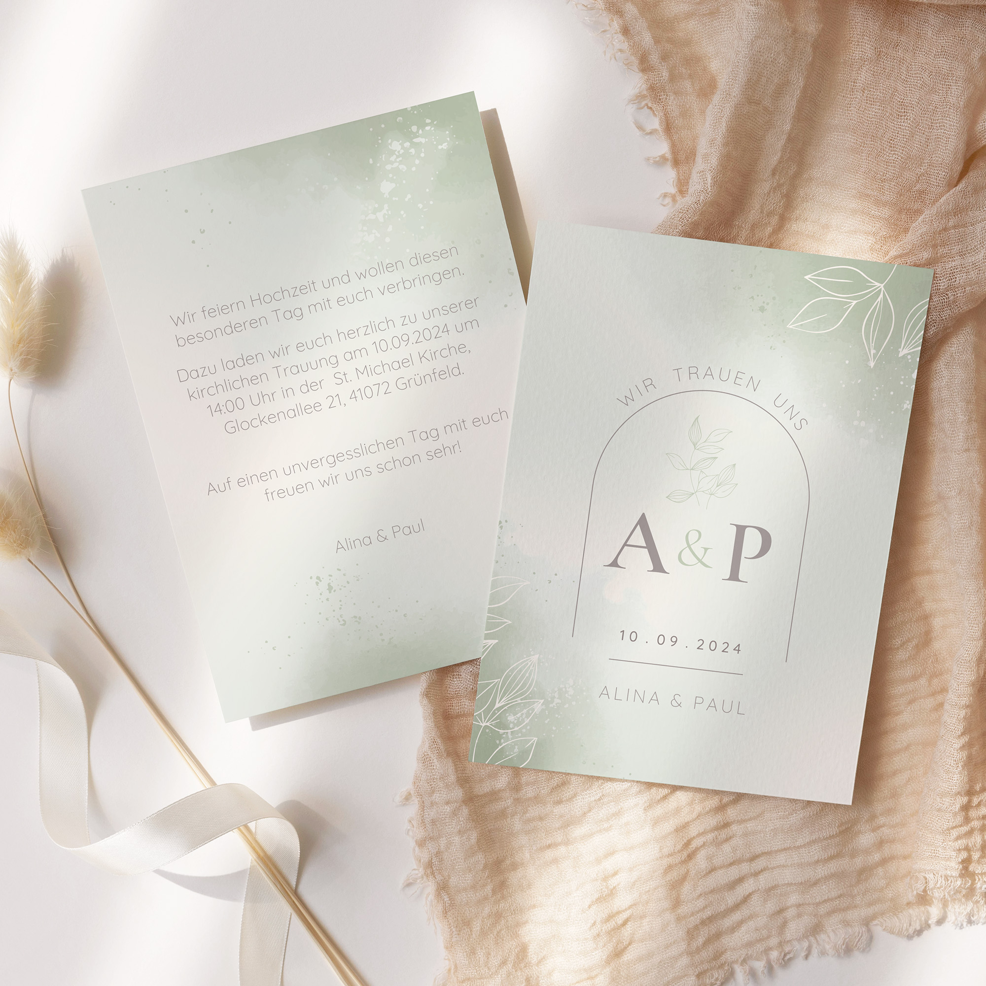 Postkarte DIN A6 im Hochformat - Aquarell "faded green"