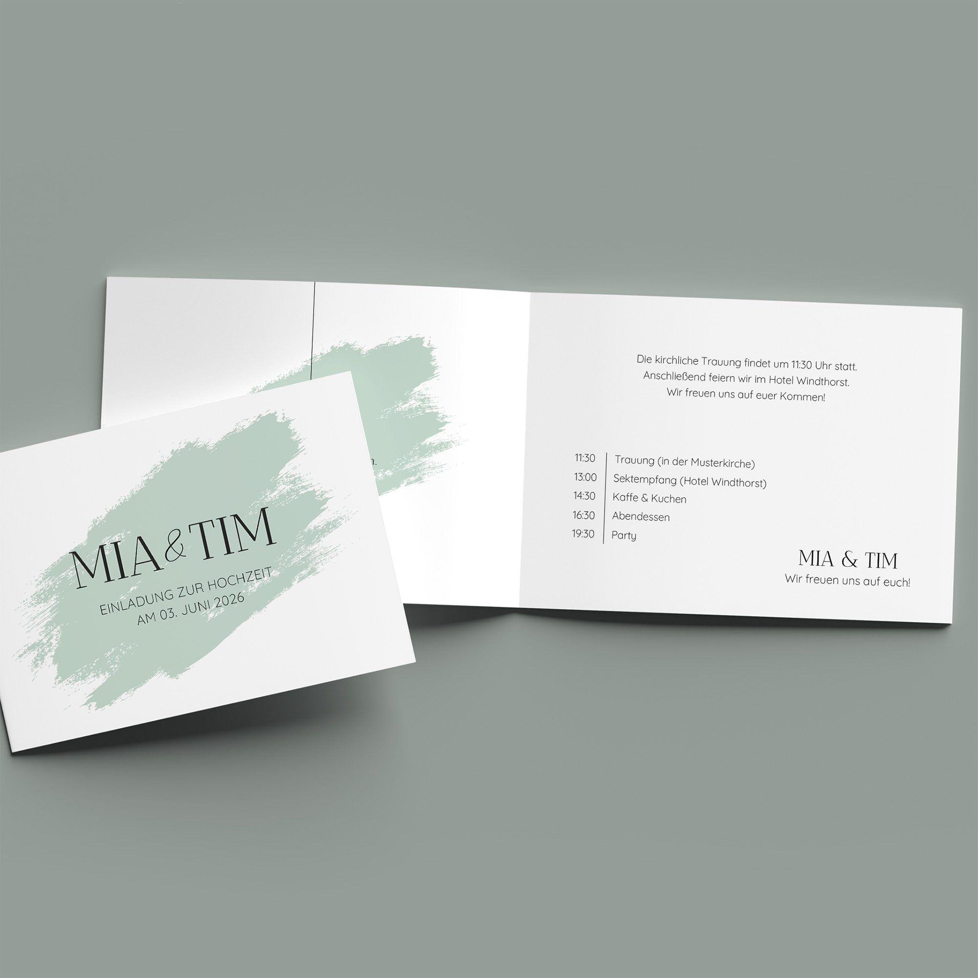 Klappkarte DIN A6 im Querformat - Minimalistisch "Mint Brush"
