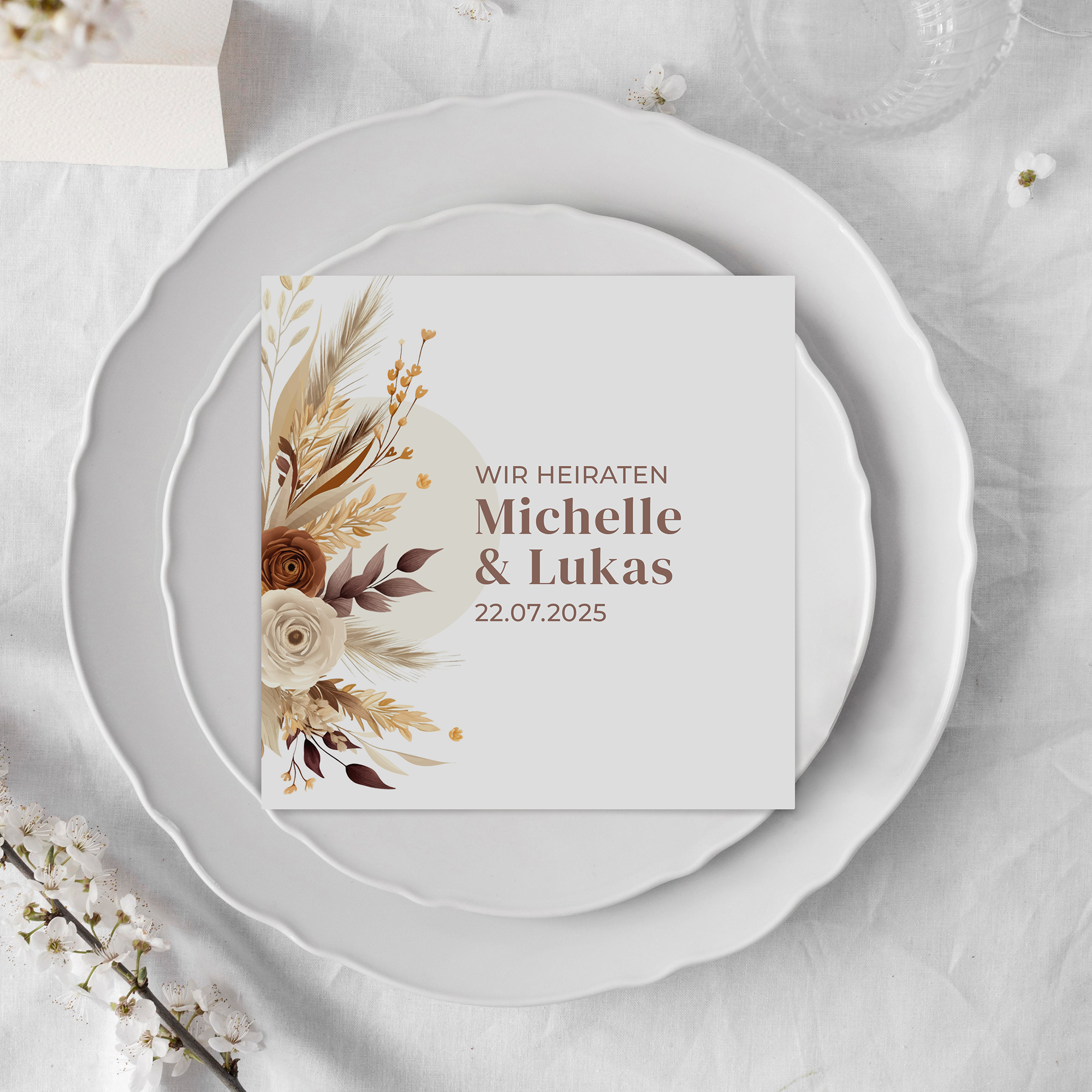 Postkarte Quadrat 148 x 148 mm - Boho "Earth Bouquet"