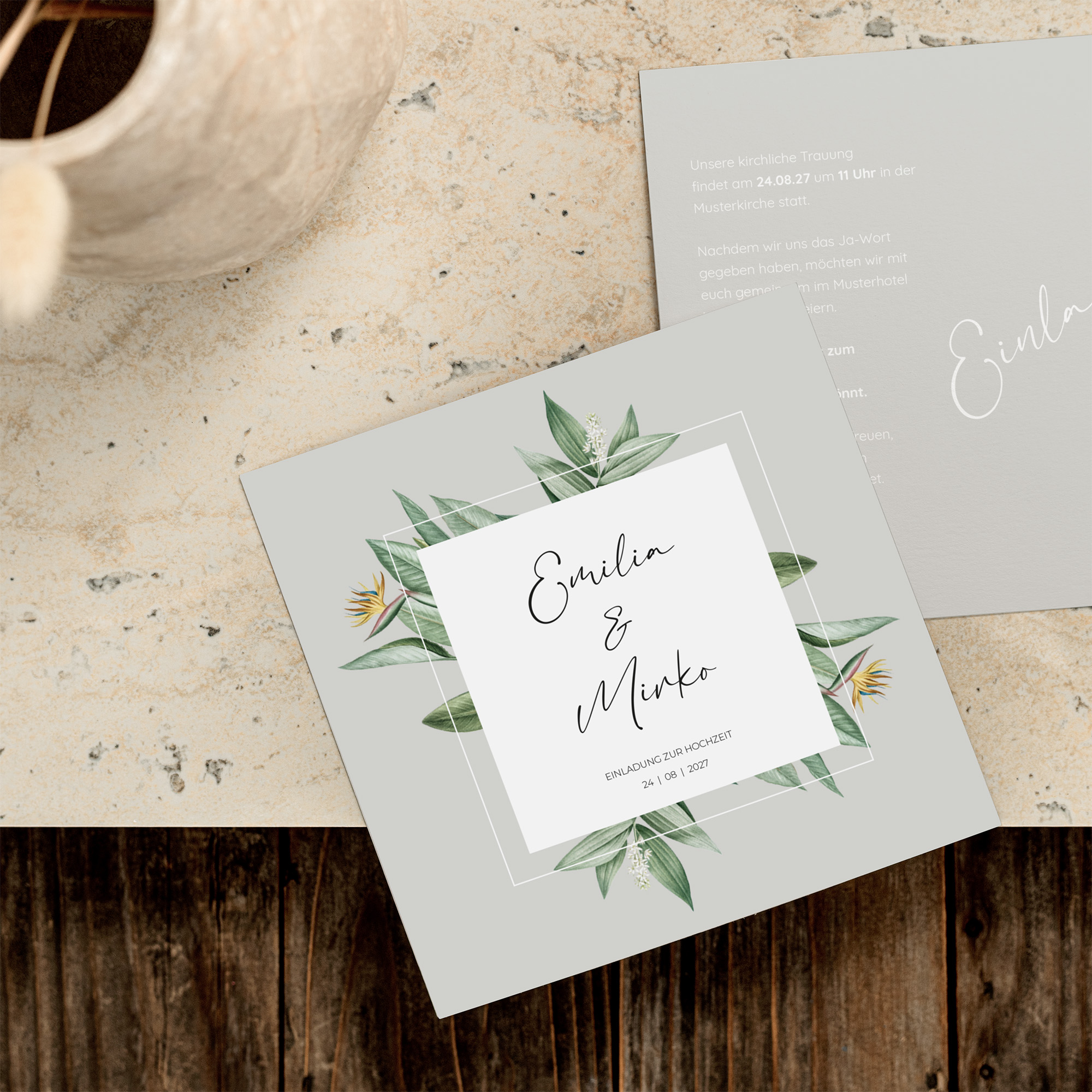 Postkarte Quadrat 148 x 148 mm - Greenery "Tropical Frame"