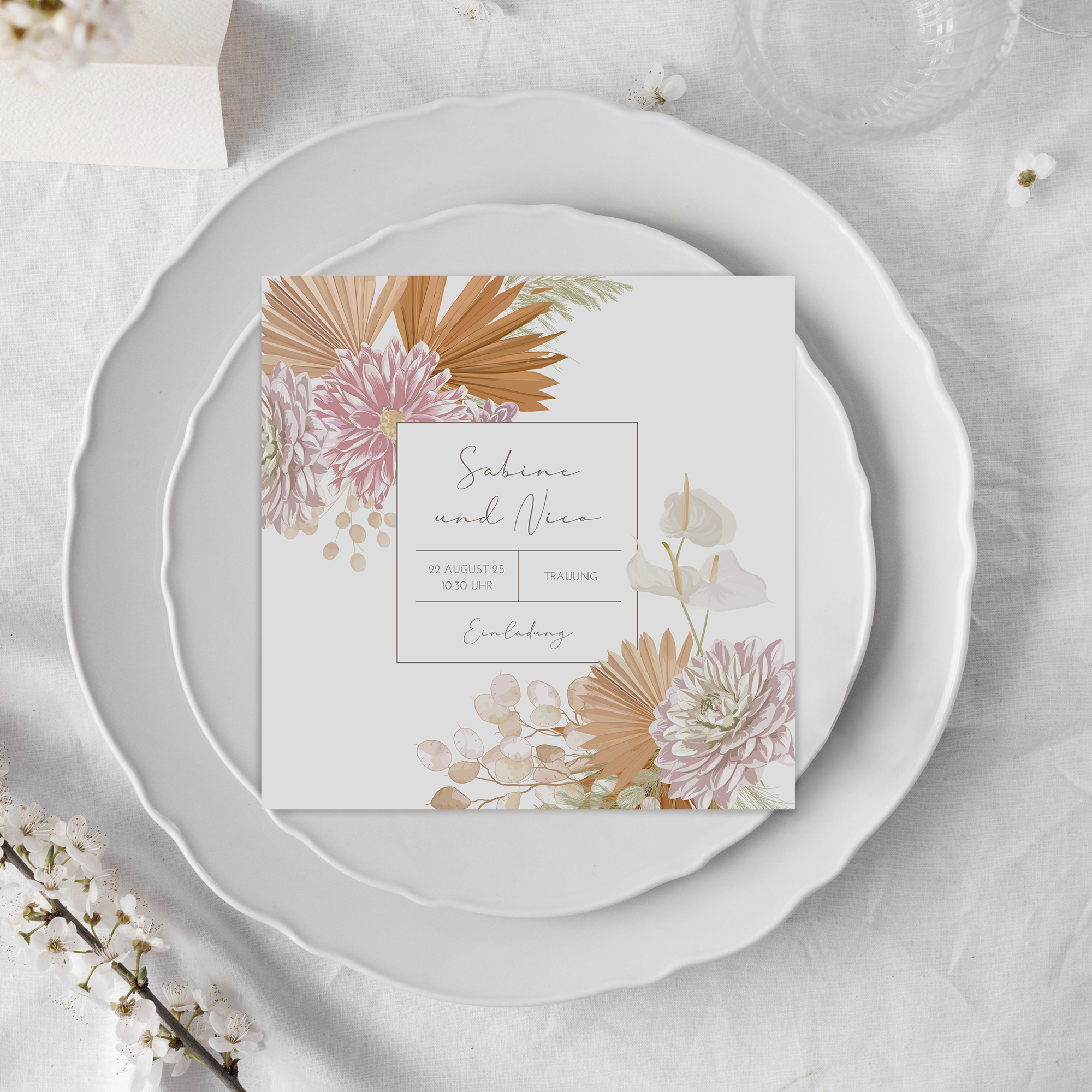 Postkarte Quadrat 148 x 148 mm - Floral "Terracotta Blossom"