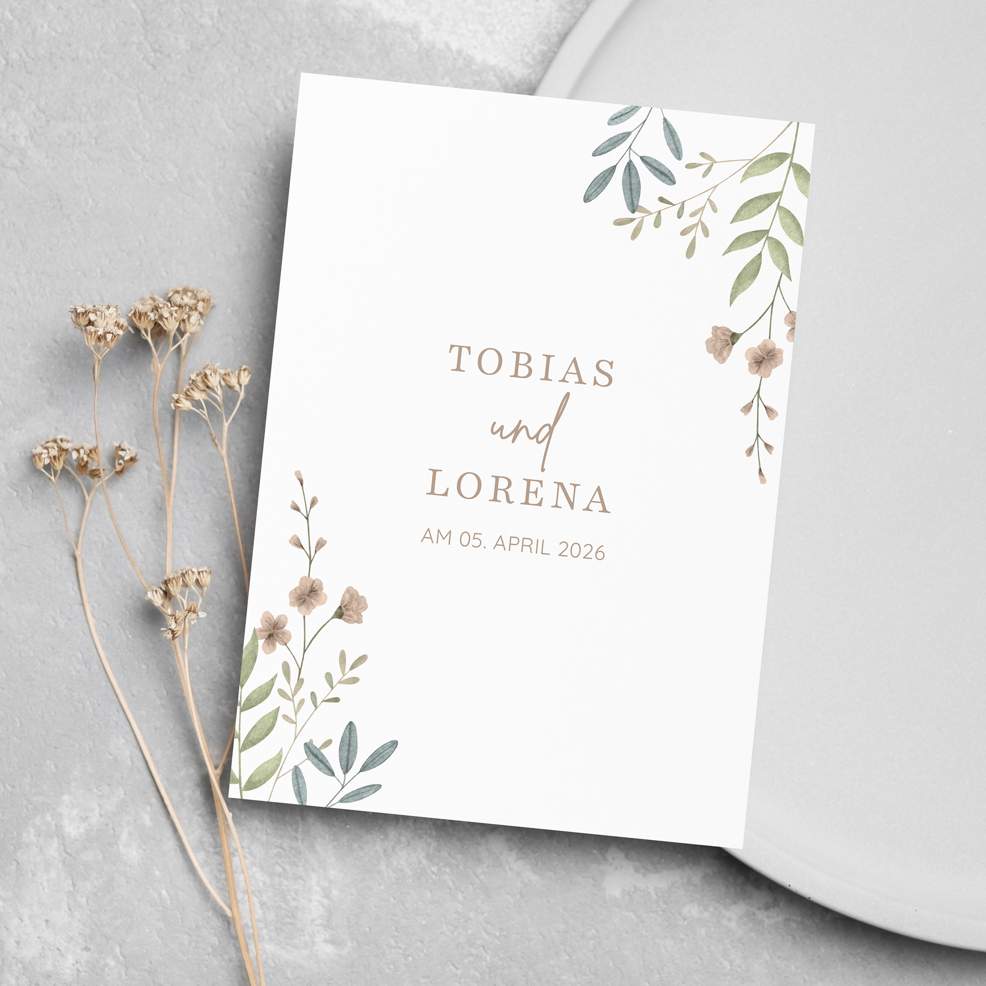 Postkarte DIN A6 im Hochformat - Boho "Soft Leaves"