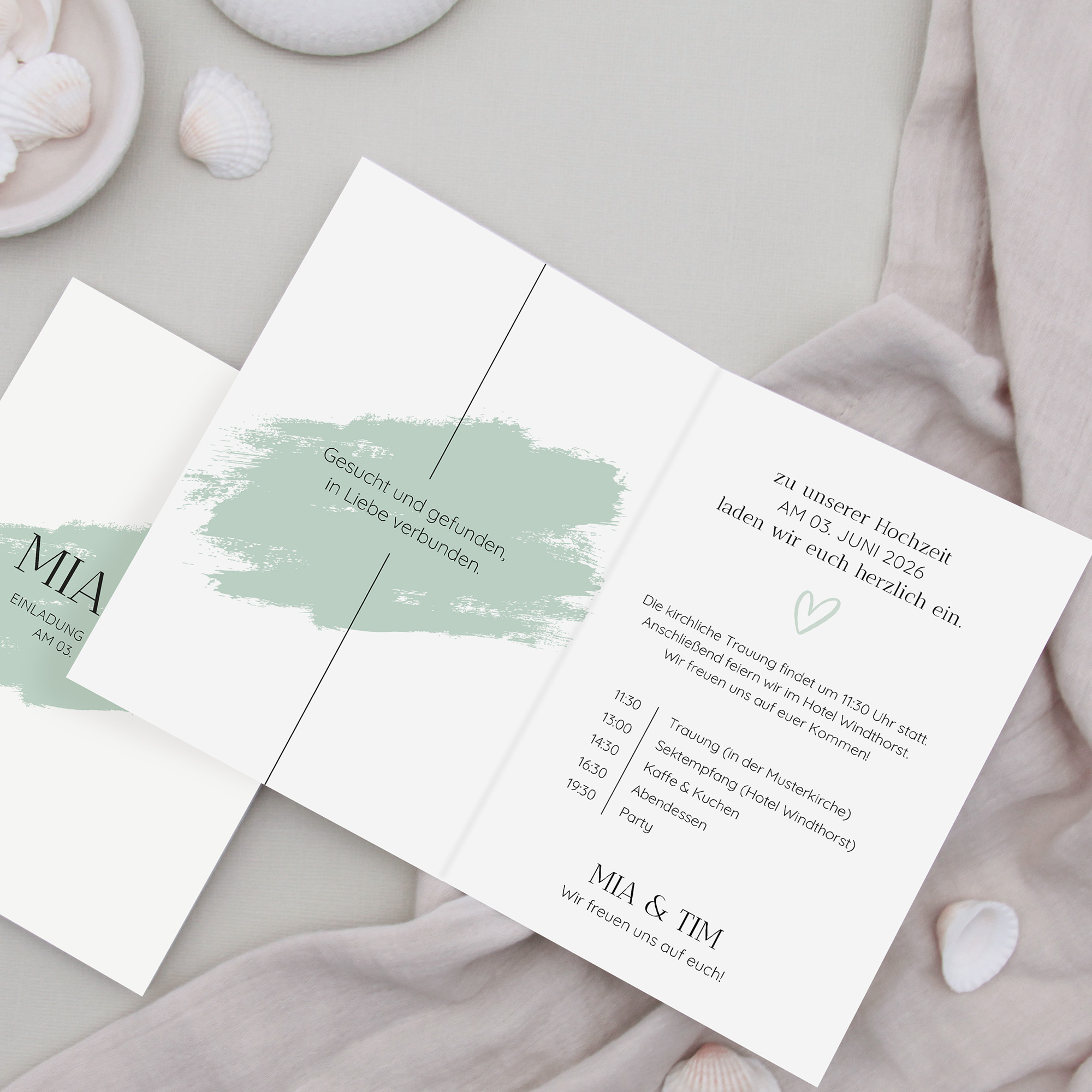 Klappkarte DIN A6 im Hochformat - Minimalistisch "Mint Brush"