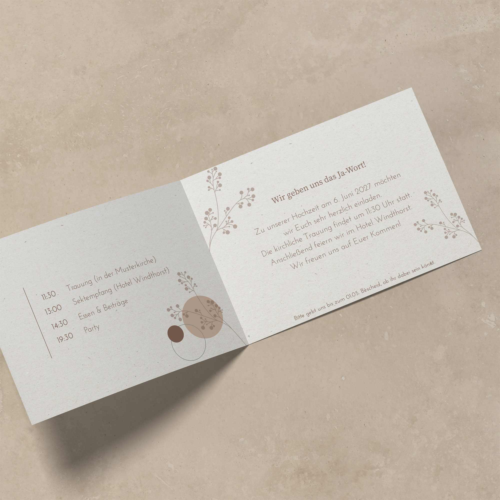 Klappkarte DIN A6 im Querformat - Boho "Stone Bloom"