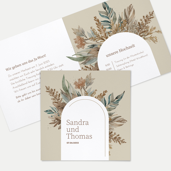 Klappkarte Quadratisch 148 x 148 mm - Boho "Bare Nature "