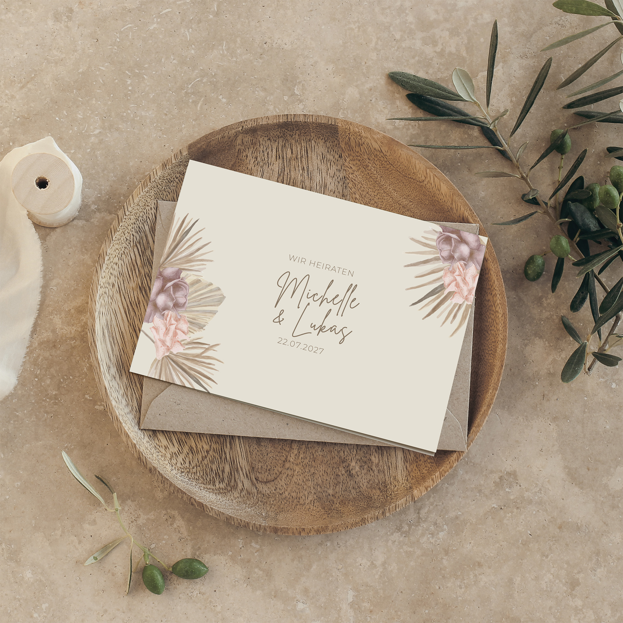 Klappkarte DIN A6 im Querformat - Boho "Boho Minimal"