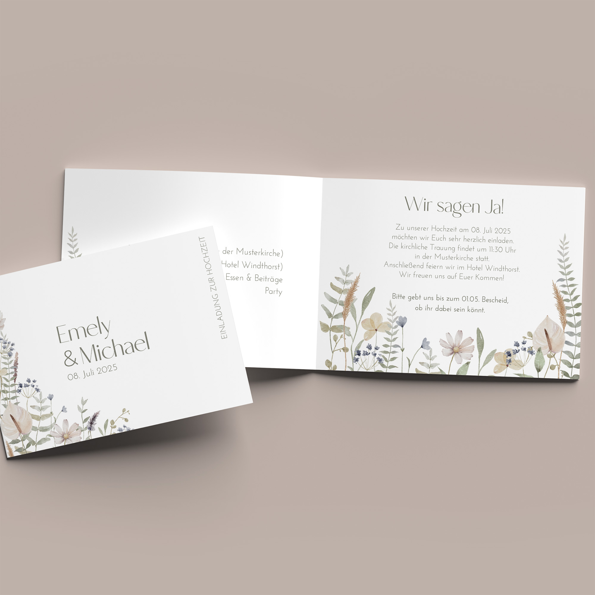 Klappkarte DIN A6 im Querformat - Boho "Pastel Bloom"