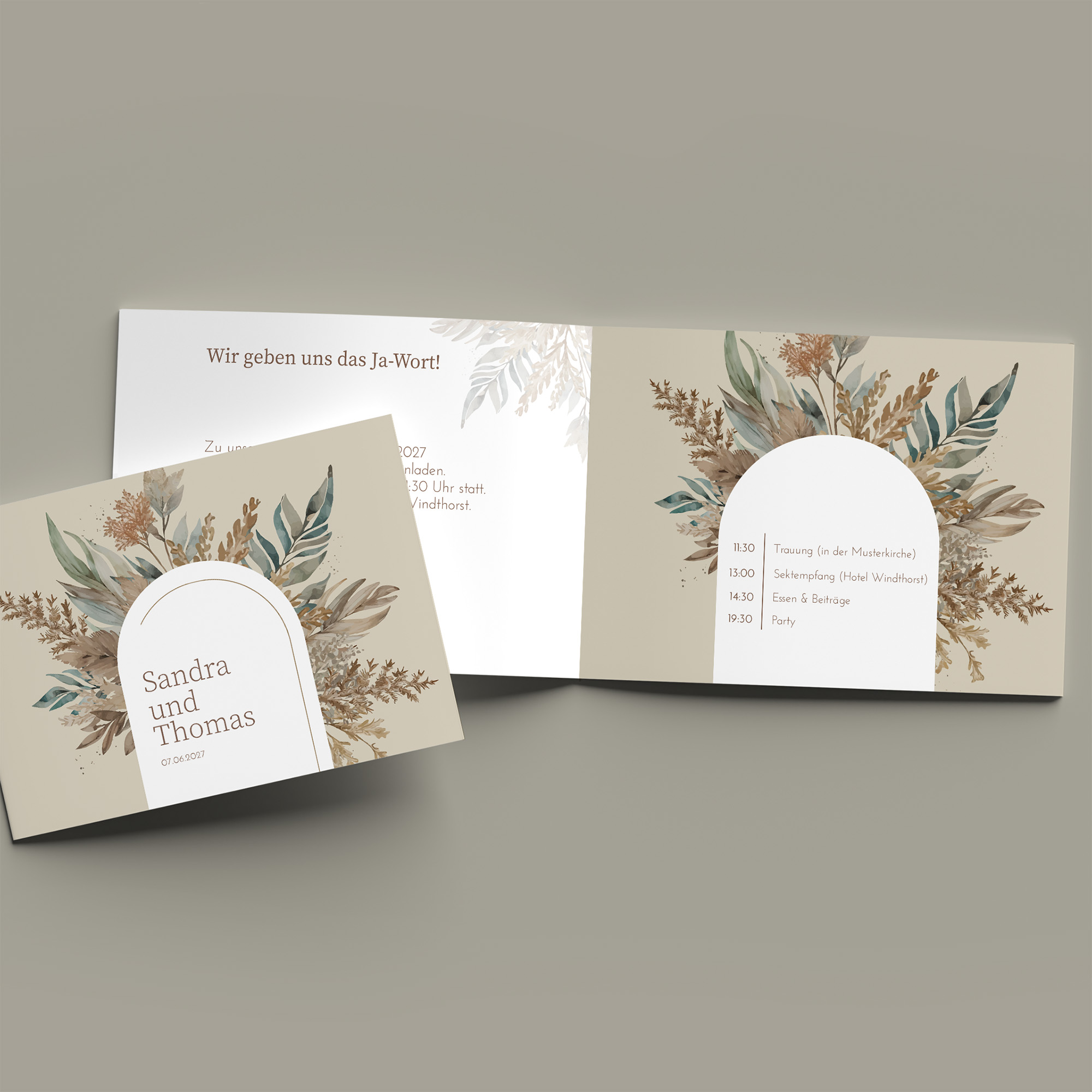 Klappkarte DIN A6 im Querformat - Boho "Bare Nature"