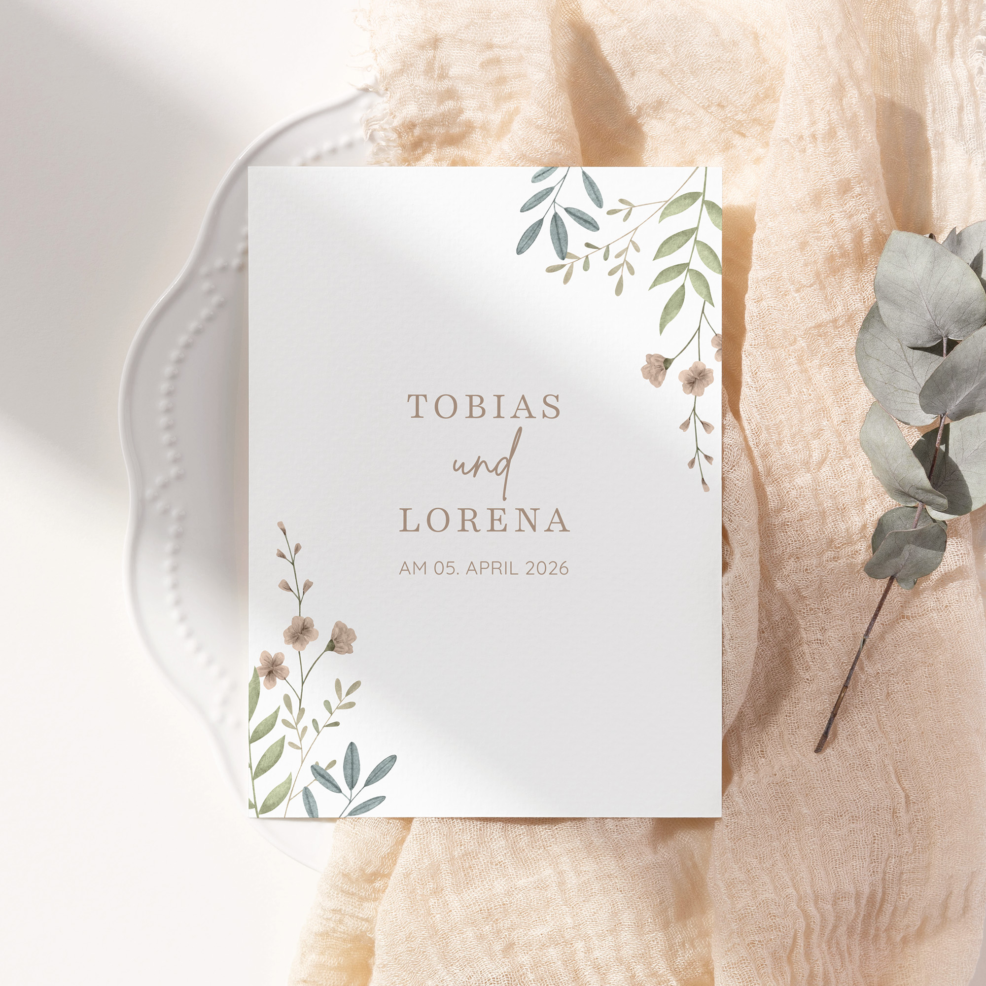 Postkarte DIN A6 im Hochformat - Boho "Soft Leaves"