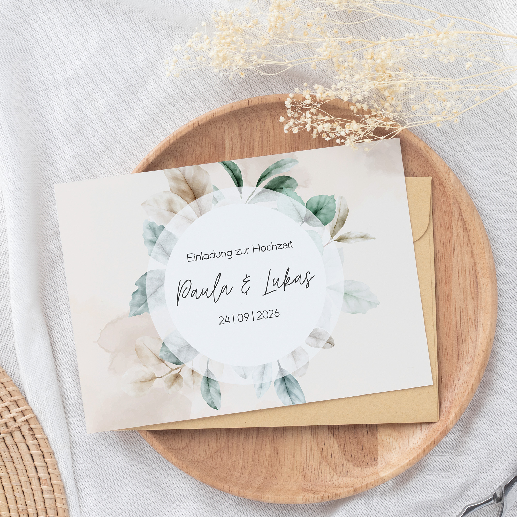 Postkarte DIN A6 im Querformat - Aquarell "leaf & taupe"