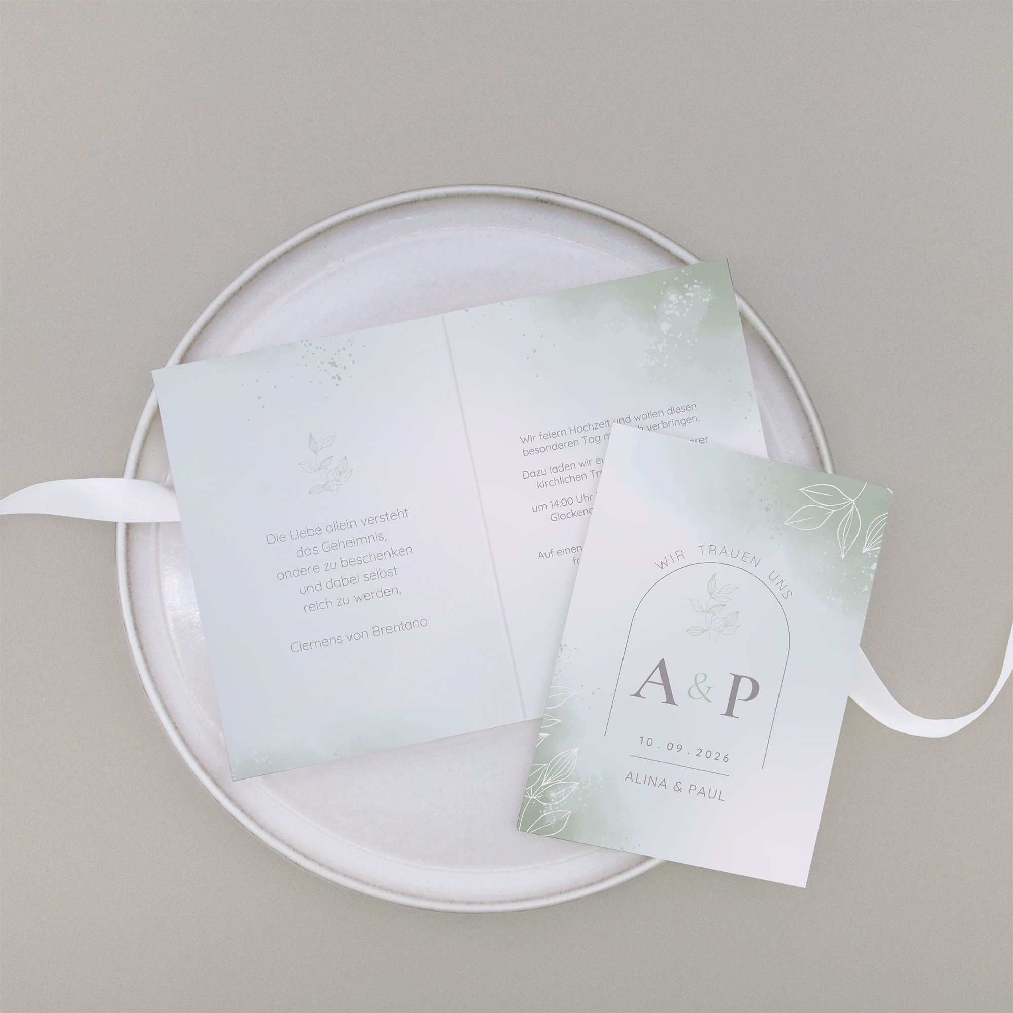 Klappkarte DIN A6 im Hochformat -Aquarell "faded green"