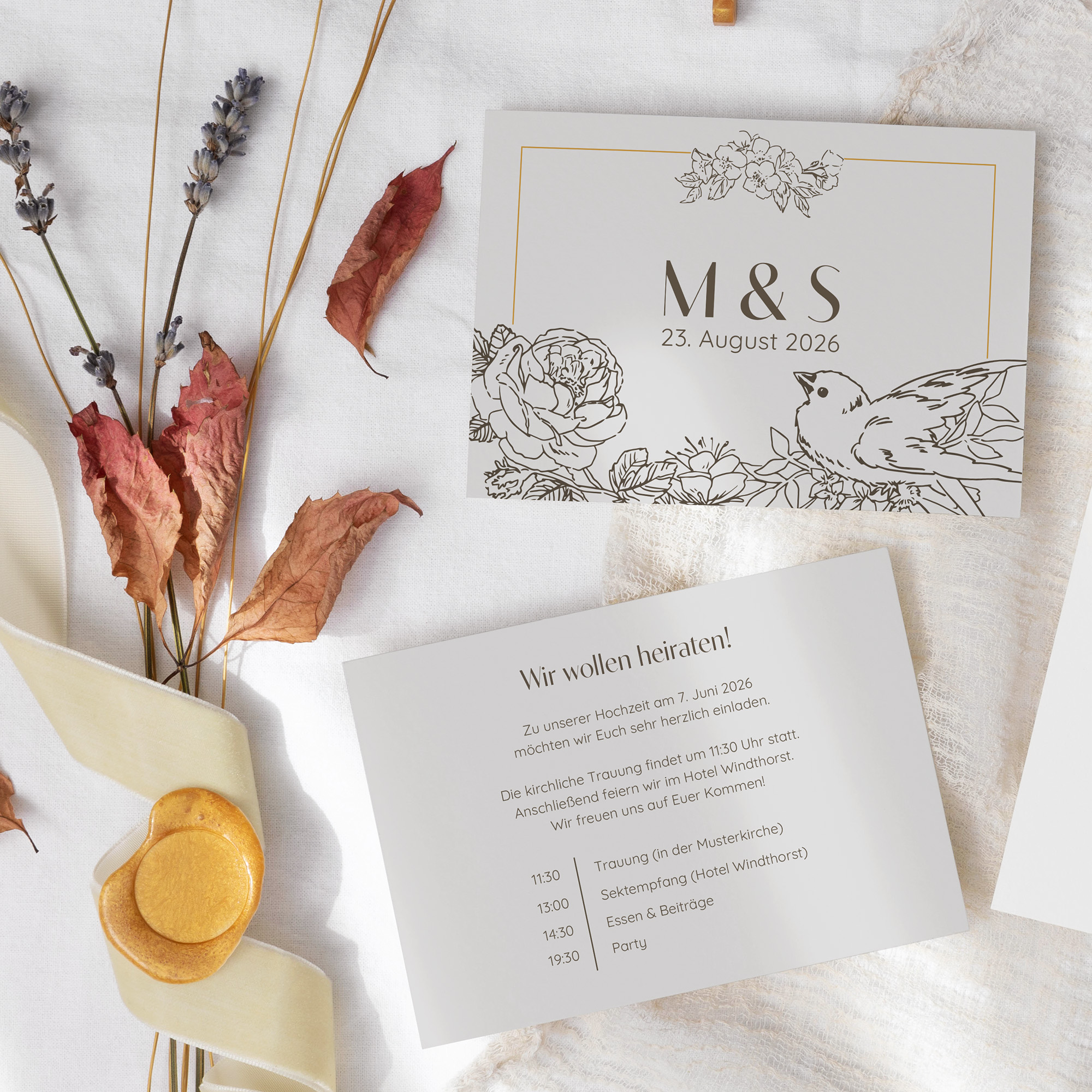 Postkarte DIN A6 im Querformat - Vintage "Petal Bird"