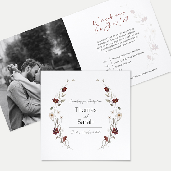 Klappkarte Quadratisch 148 x 148 mm - Vintage "Wildflower Note"