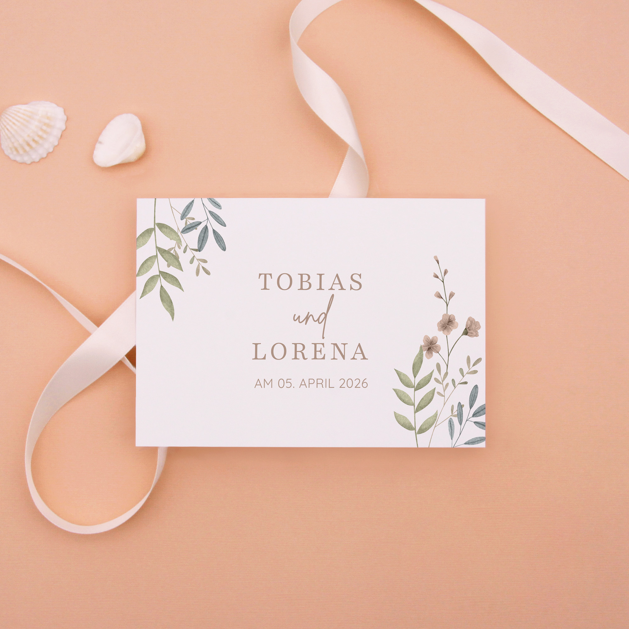 Postkarte DIN A6 im Querformat - Boho "Soft Leaves"