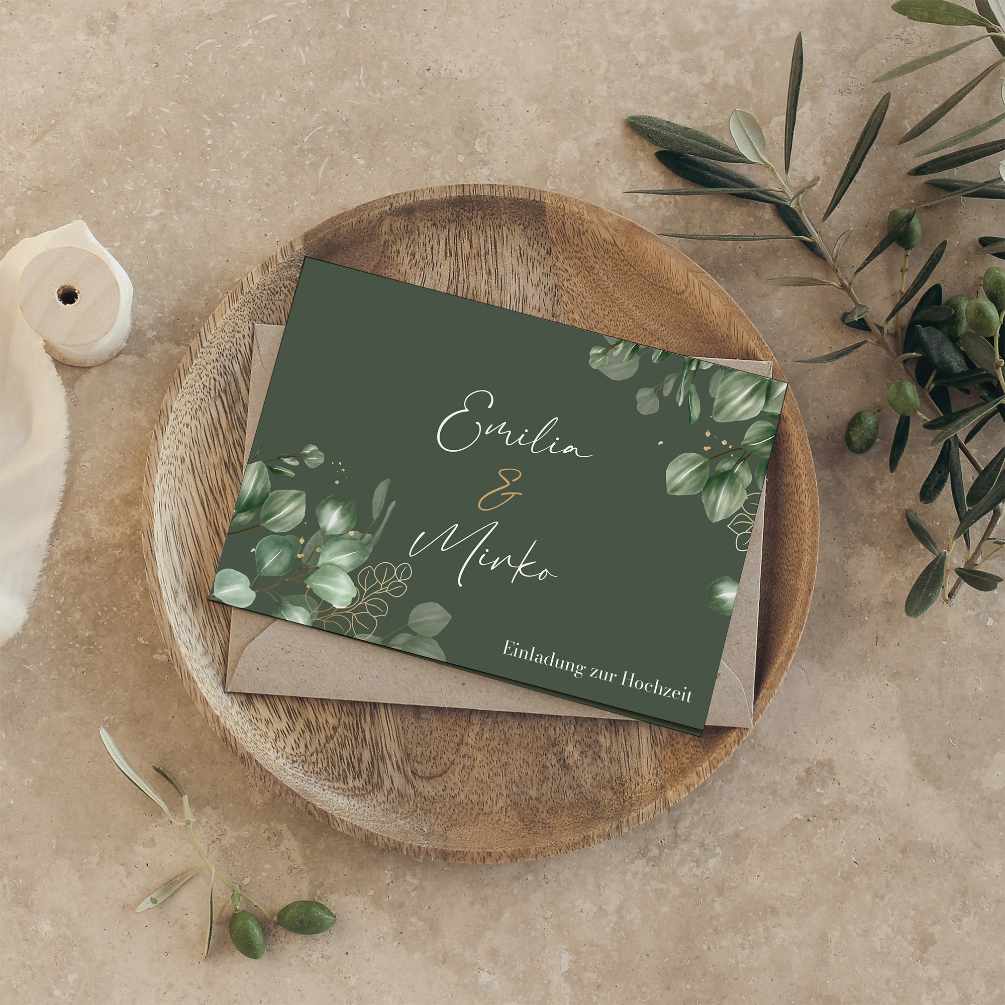 Klappkarte DIN A6 im Querformat - Greenery "Eucalyptus Night"