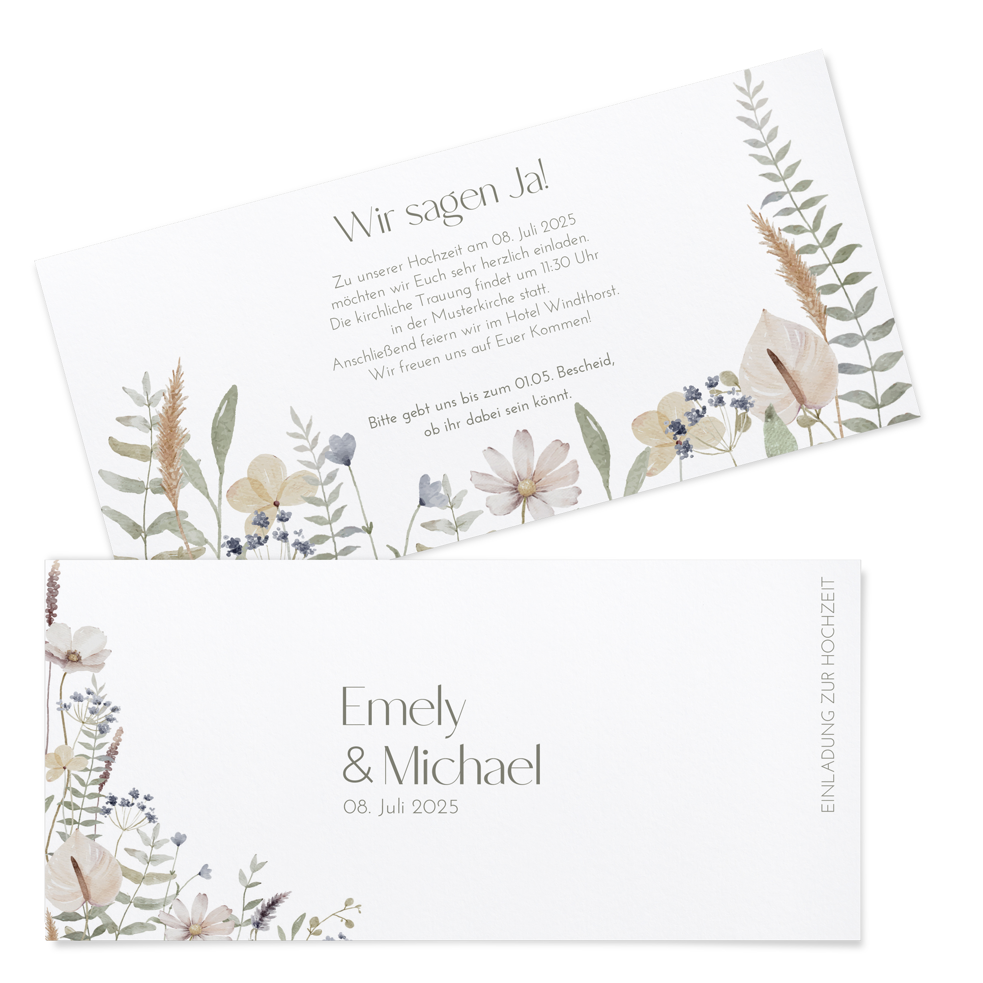 Postkarten DIN lang im Querformat 210 x 98 mm - Boho "Pastel Bloom"