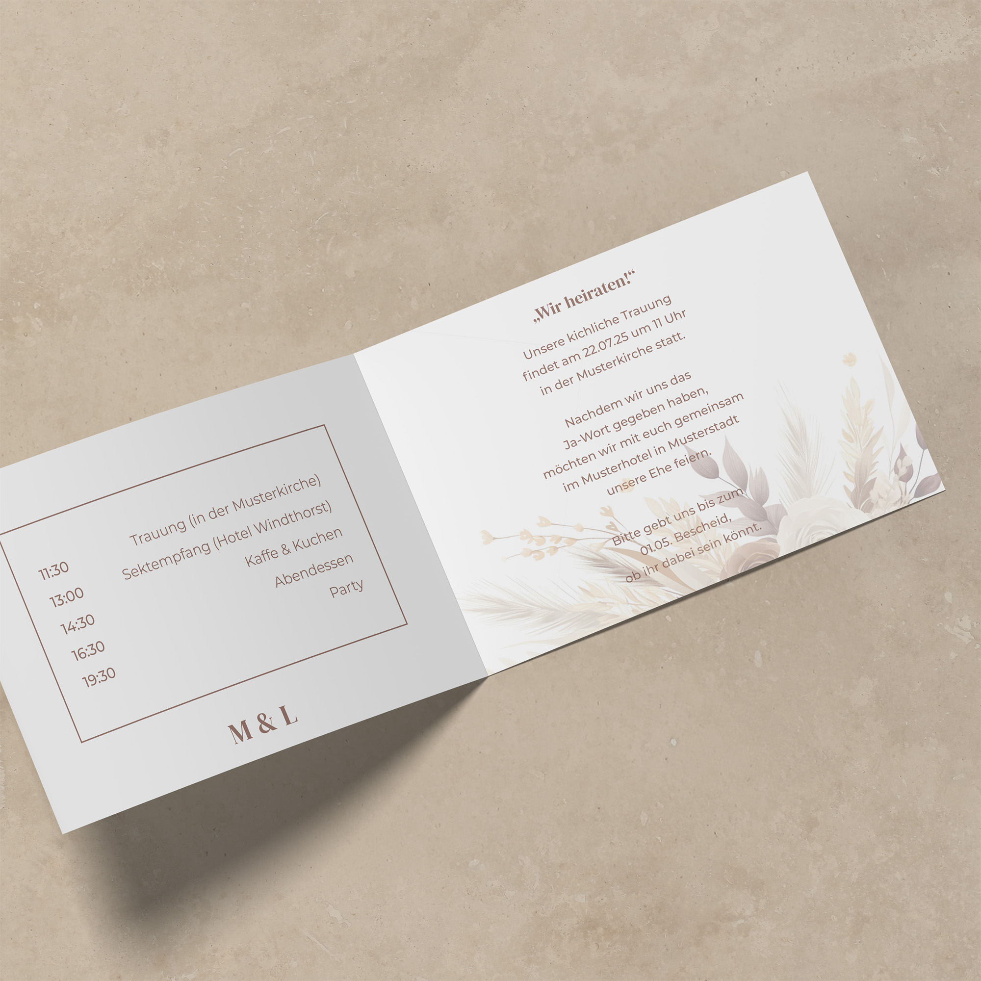 Klappkarte DIN A6 im Querformat - Boho "Earth Bouquet"