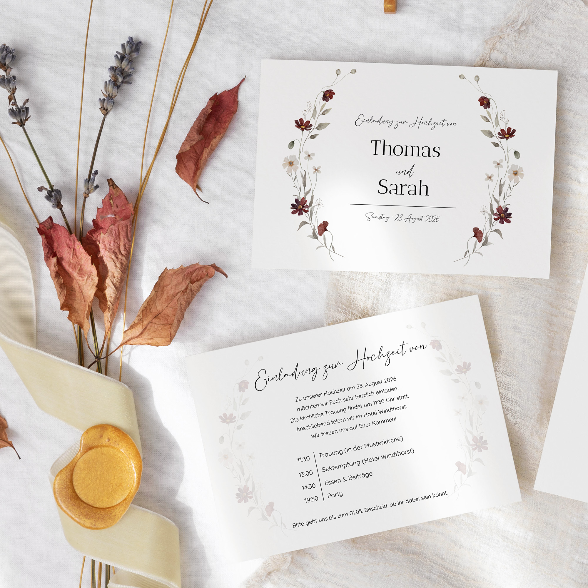 Postkarte DIN A6 im Querformat - Vintage "Wildflower Note"