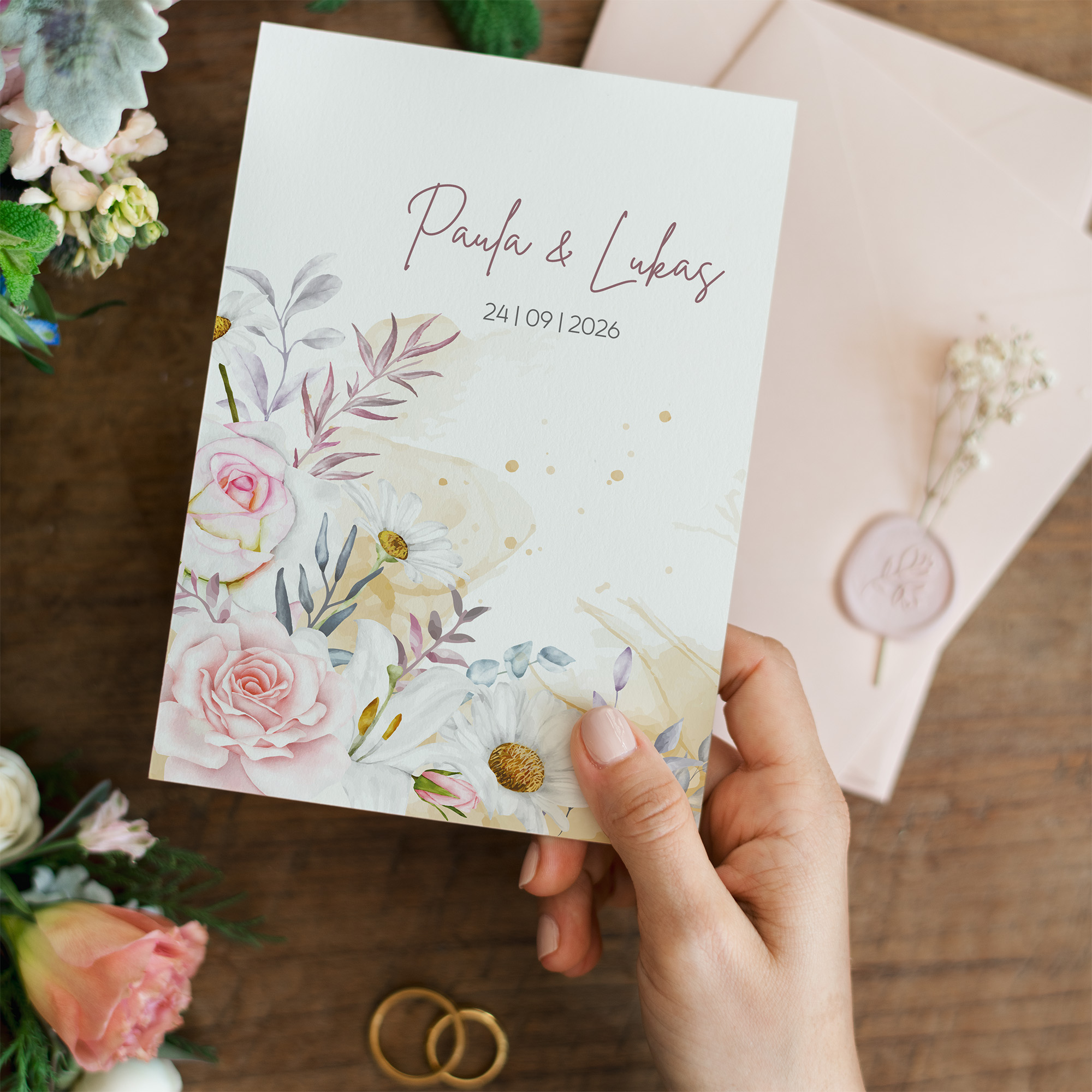 Postkarte DIN A6 im Hochformat - Aquarell "lily & rose"