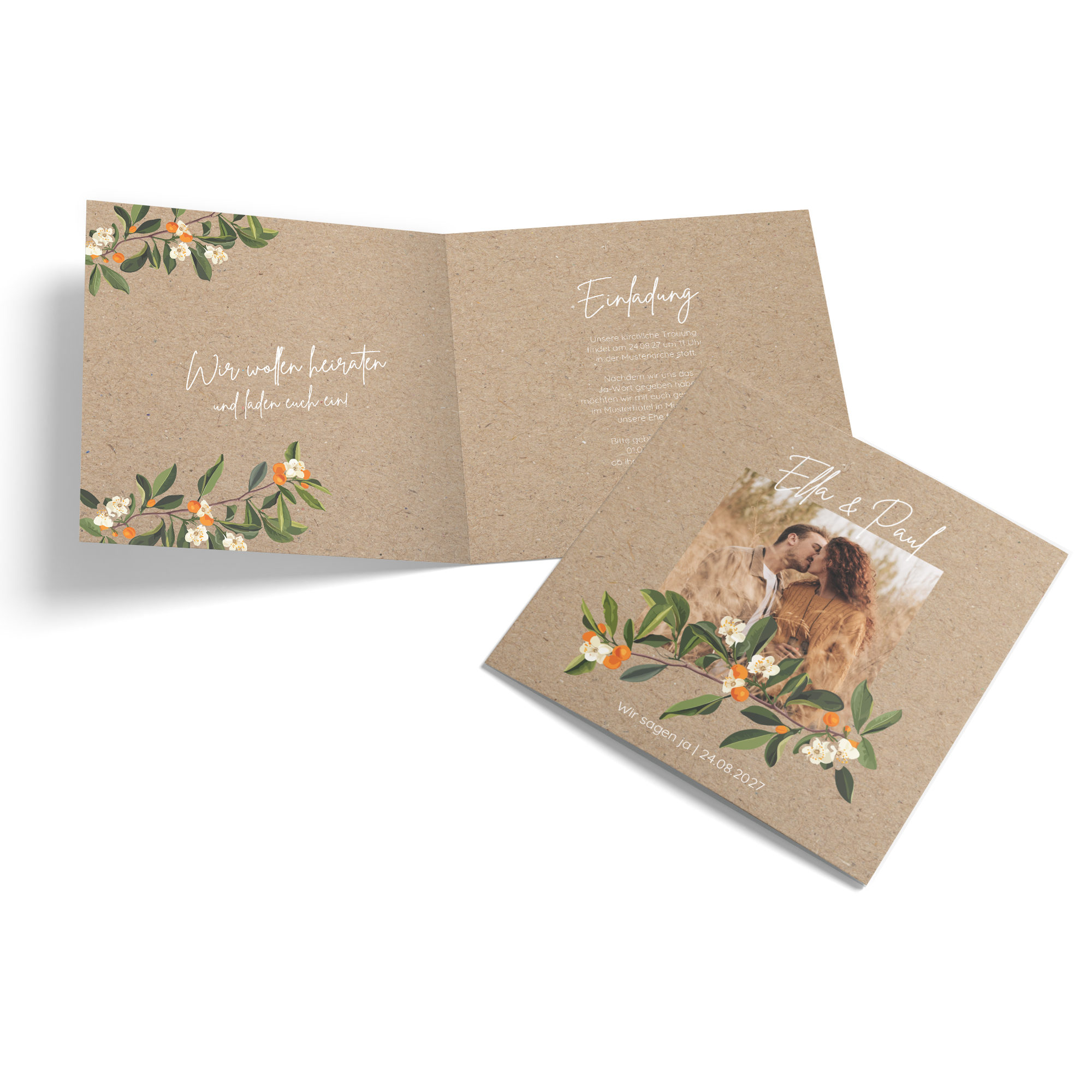 Klappkarte Quadratisch 148 x 148 mm - Greenery "orange craft"