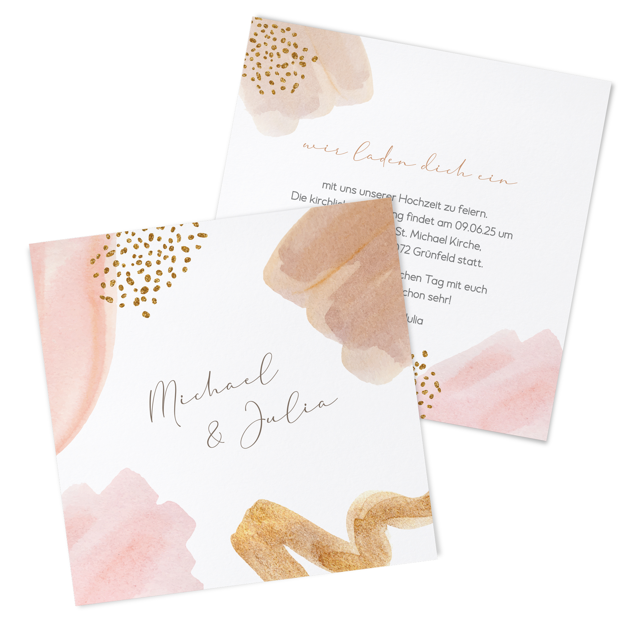 Postkarte Quadrat - Aquarell "olden Blush"