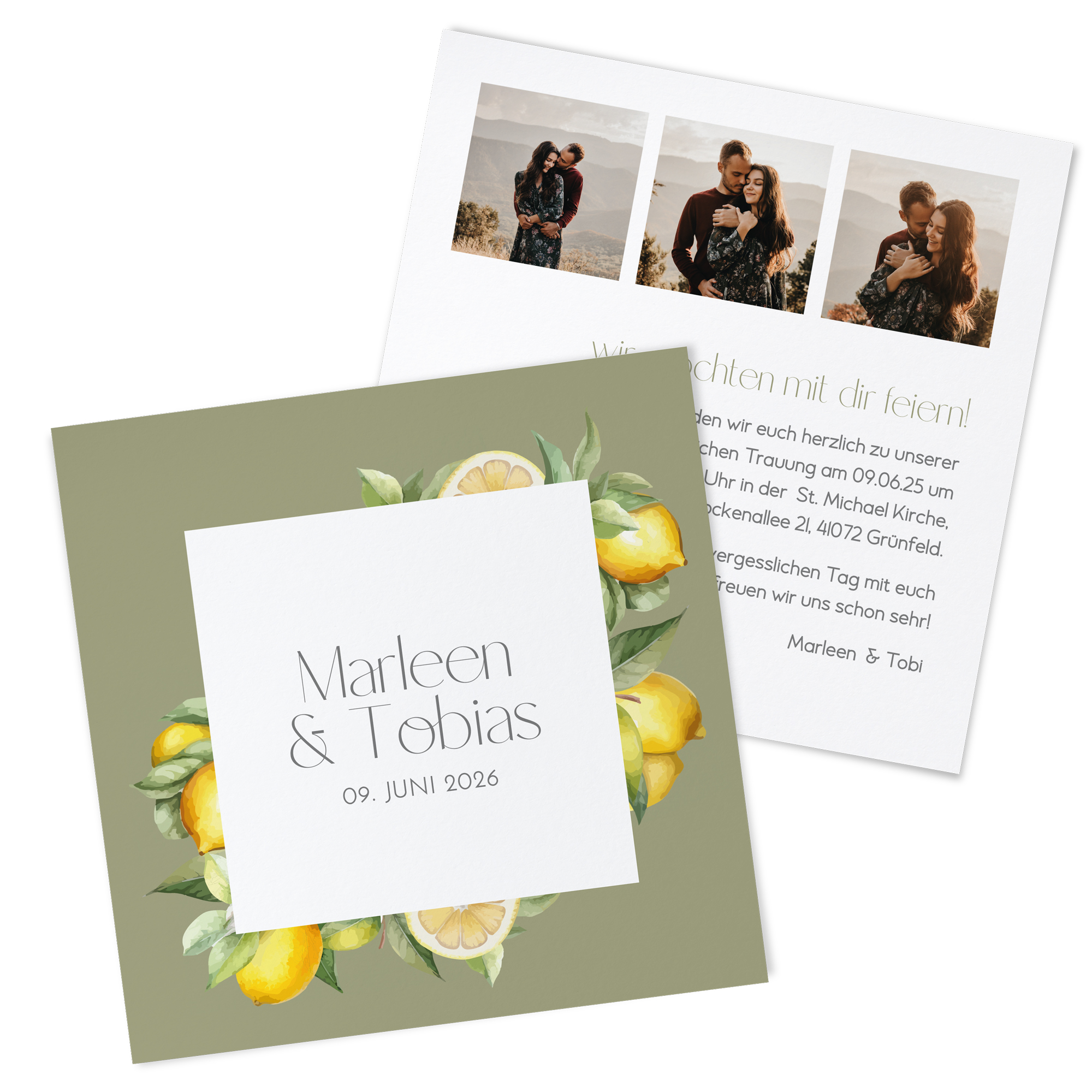 Postkarte Quadrat - Aquarell "Olive & Lemon"