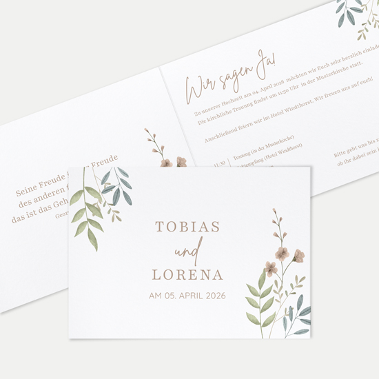 Klappkarte DIN A6 im Querformat - Boho "Soft Leaves"