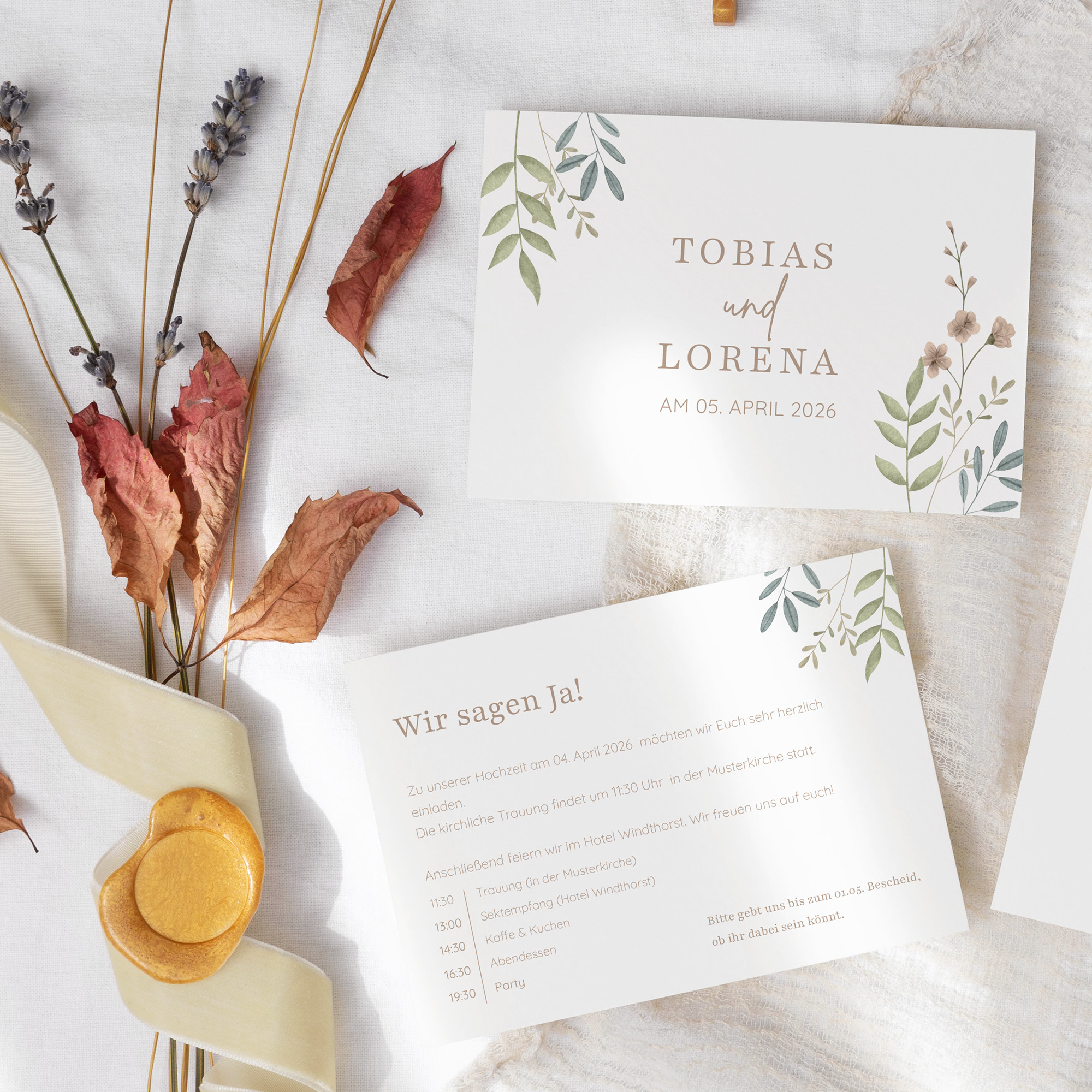 Postkarte DIN A6 im Querformat - Boho "Soft Leaves"