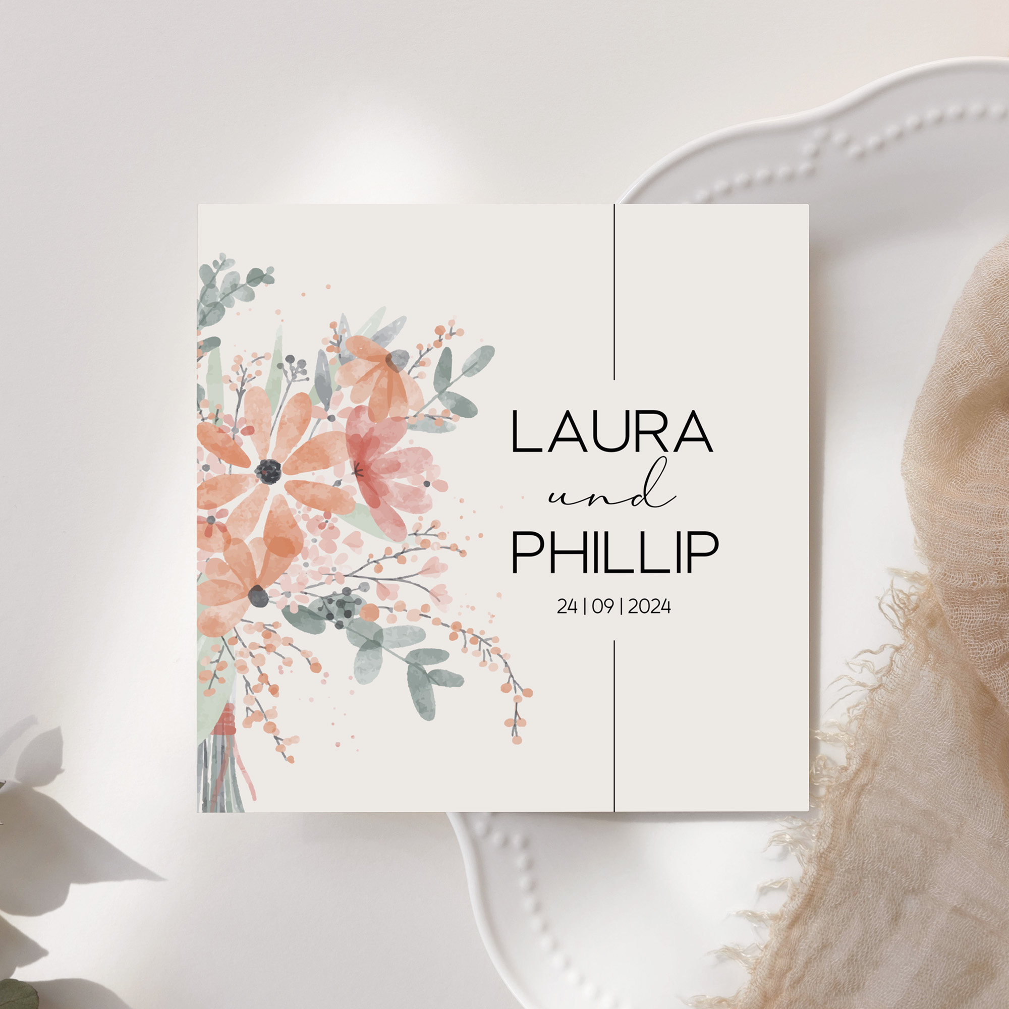 Postkarte Quadrat - Aquarell "terracotta Bloom"