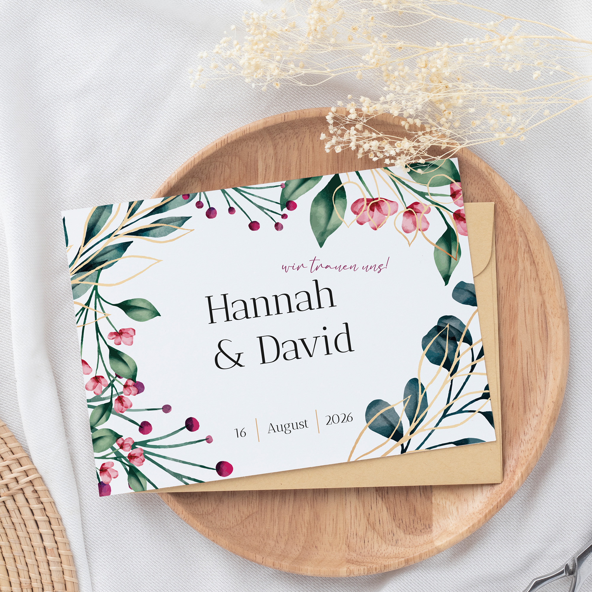 Postkarte DIN A6 im Querformat - Floral "Pink Garden"