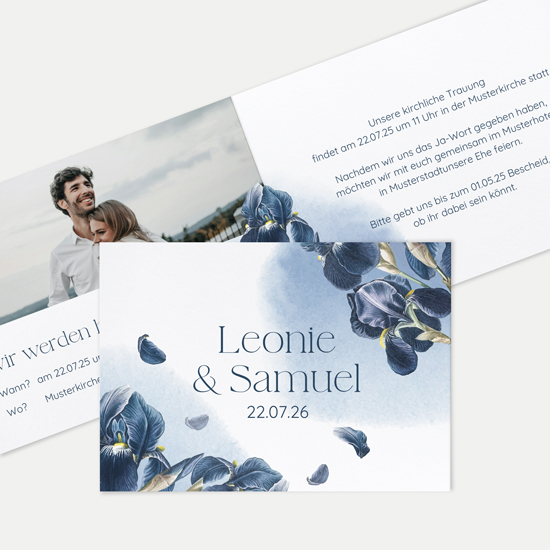 Klappkarte DIN A6 im Querformat - Floral "Blue Petal"