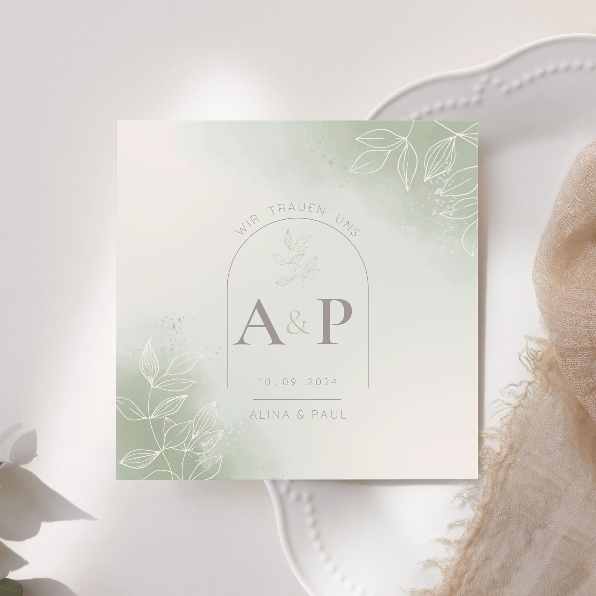 Postkarte Quadrat - Aquarell "faded green"