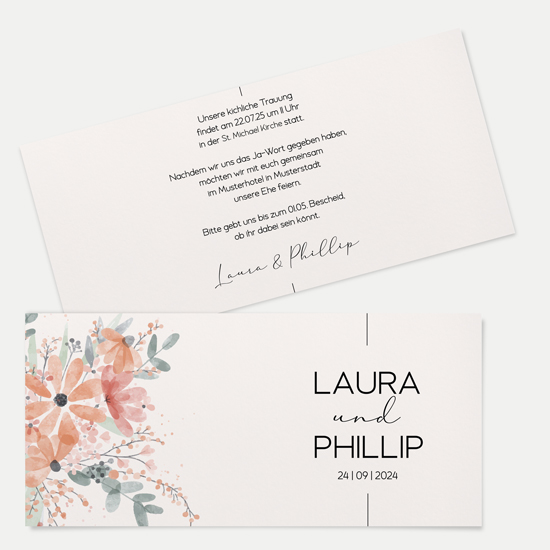 Postkarten DIN lang im Querformat 210 x 98 mm - Aquarell "terracotta bloom"