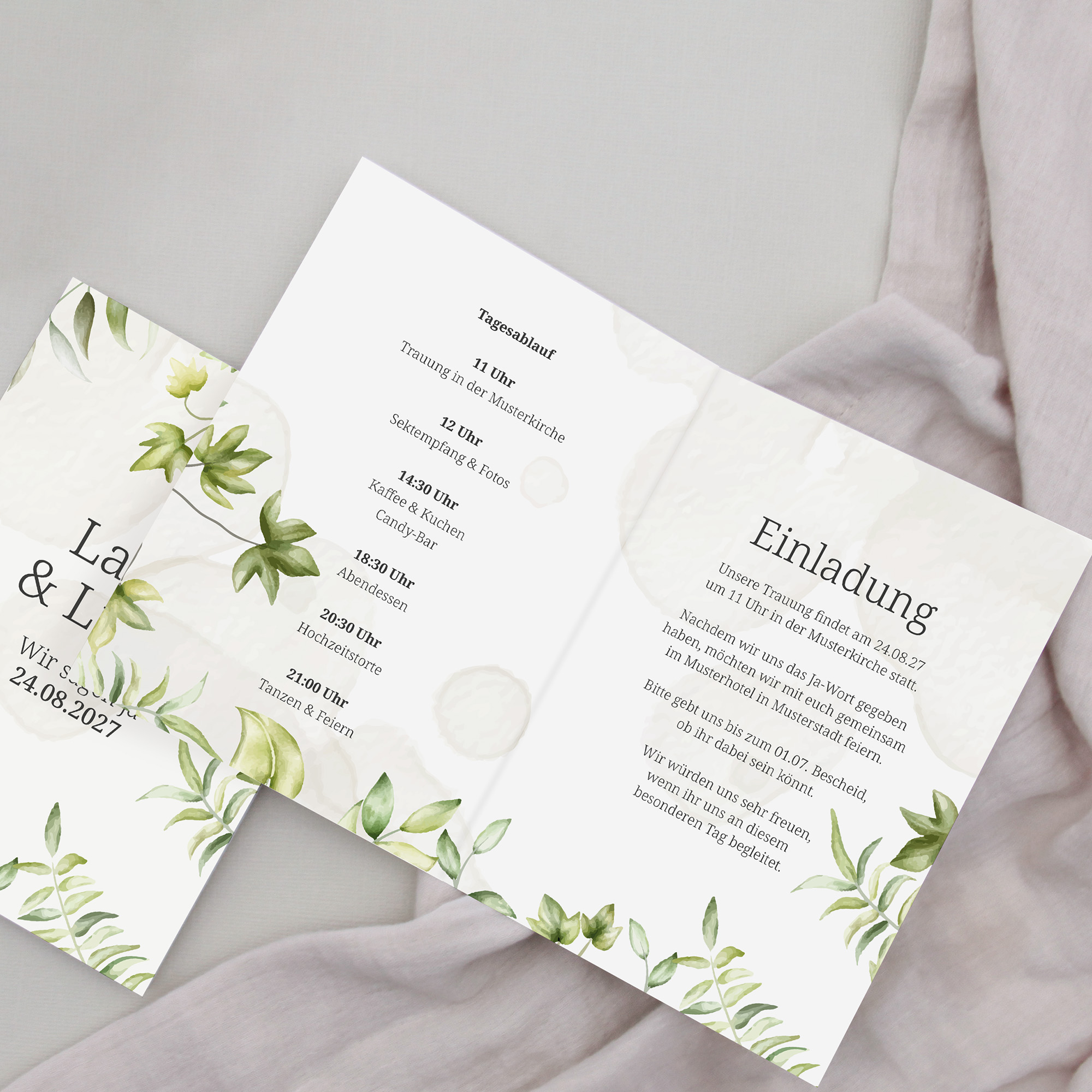 Klappkarte DIN A6 im Hochformat - Greenery "leaf light"